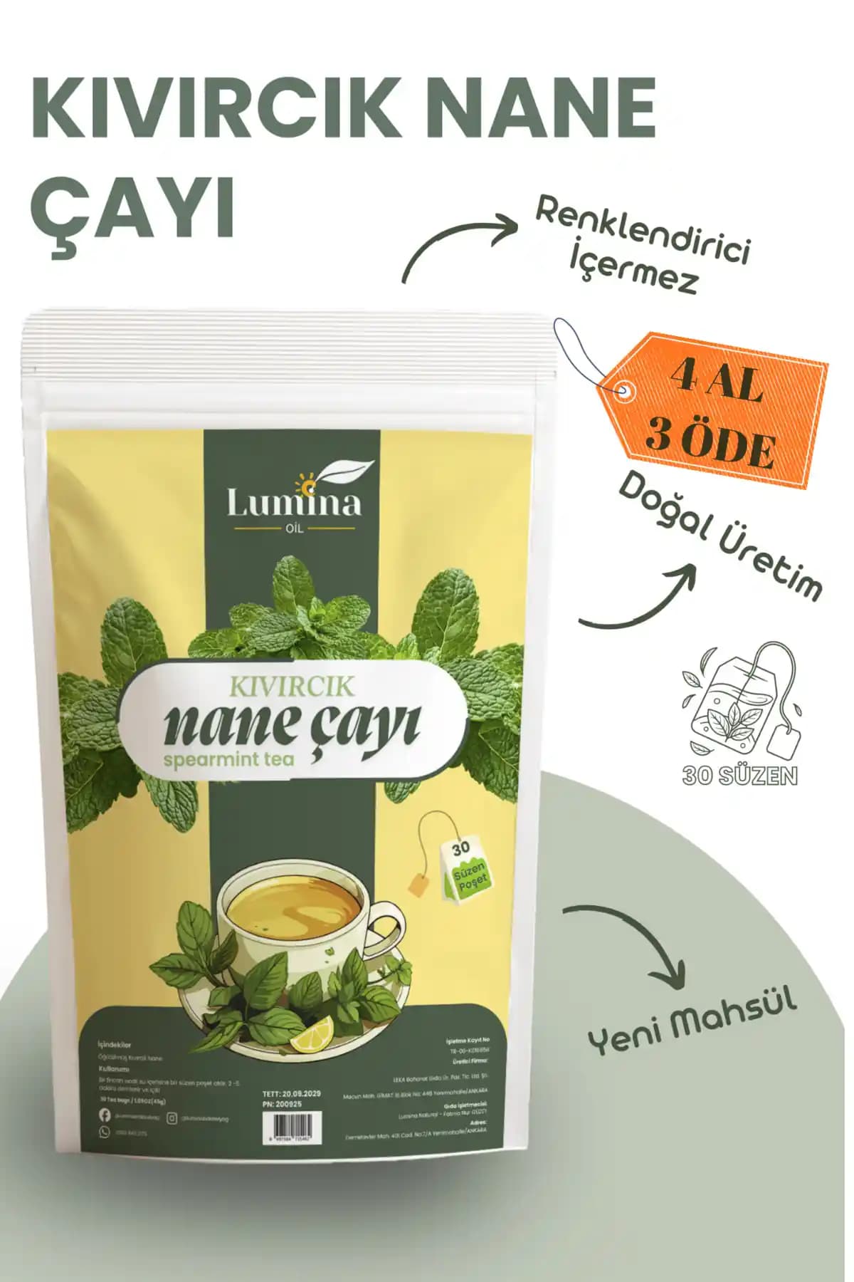 LUMİNAOİL Kıvırcık Nane Çayı: Sindirimi Destekleyen Doğal Türkiye Menşeli Bitki Çayı