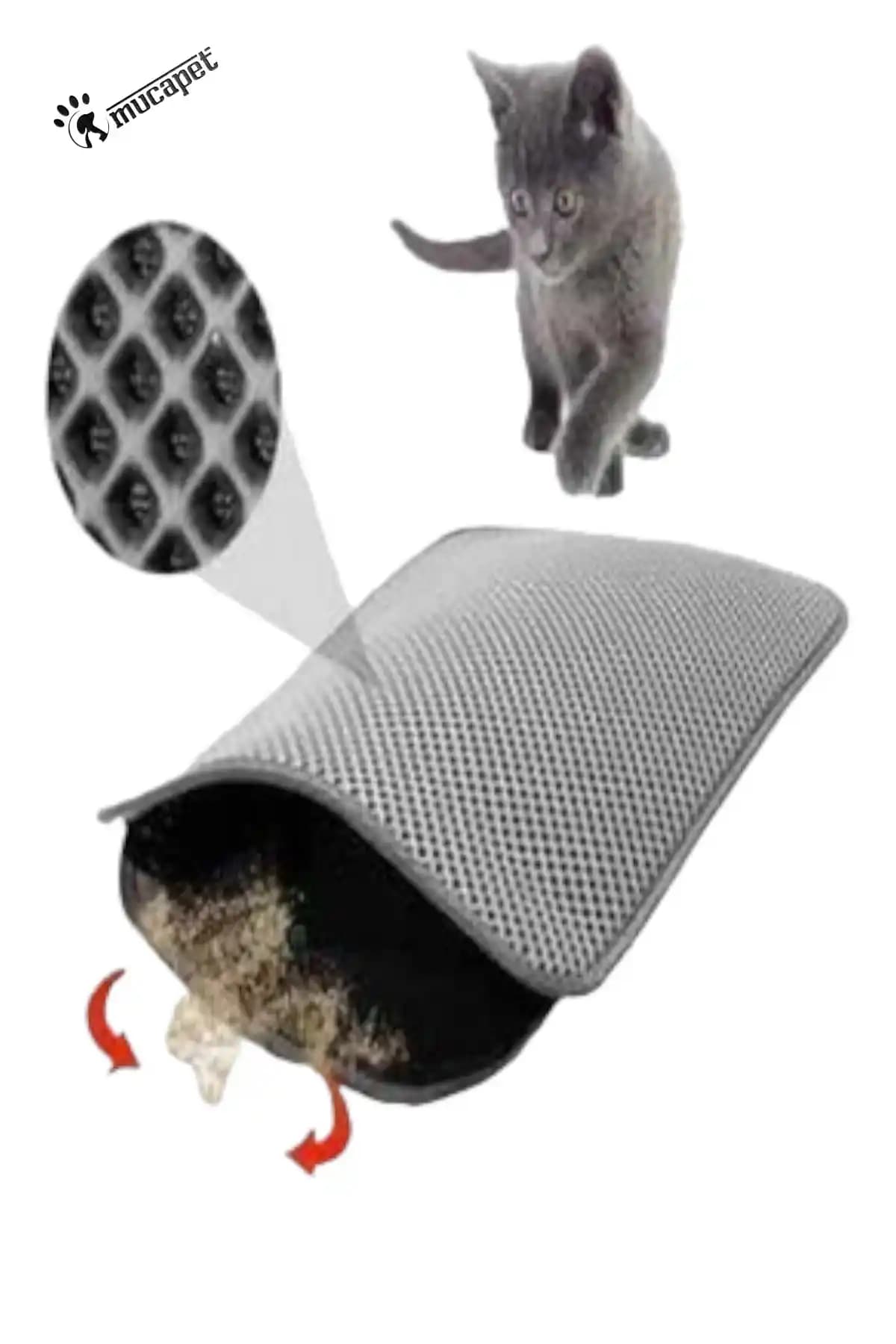 MUCAPET Elekli Kedi Tuvalet Önü Paspası 60x42 cm – Kum Dağılmasını Azaltan Türk Tasarım