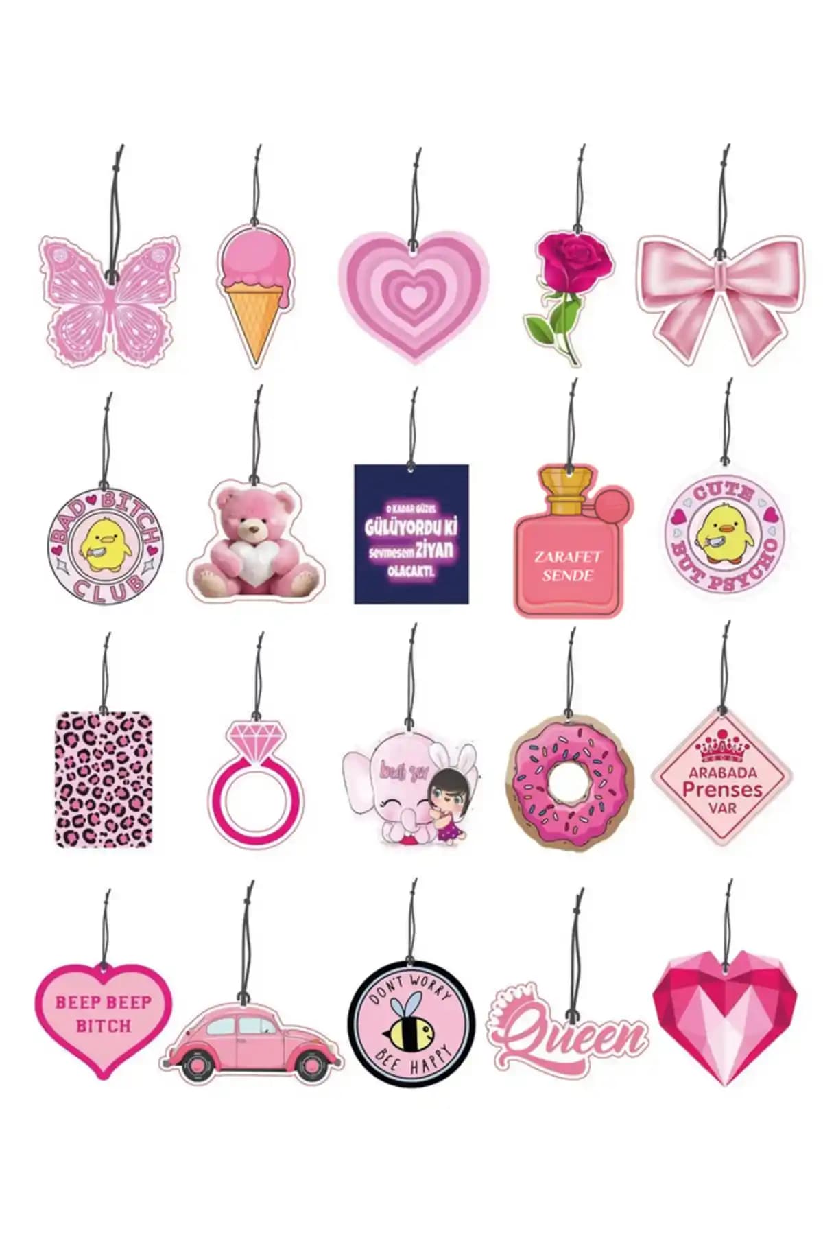 20'li Pespembe Serisi Dekoratif Oto Kokusu ve Aksesuar Seti Şık ve Dayanıklı Tasarım