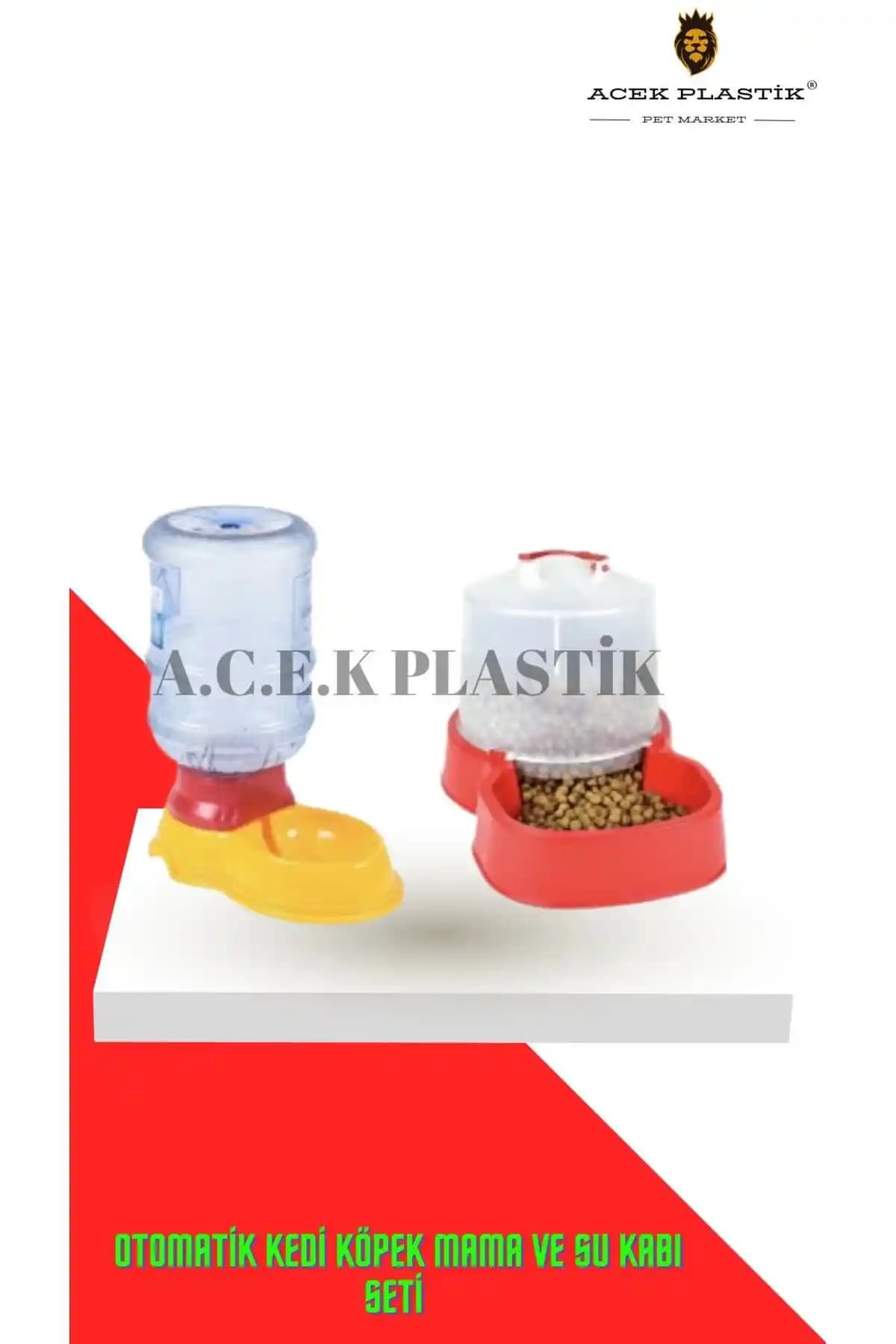 A.C.E.K Plastik Otomatik Kedi Köpek Mama ve Su Kabı Seti Geniş Kapasite ve Pratik Kullanım