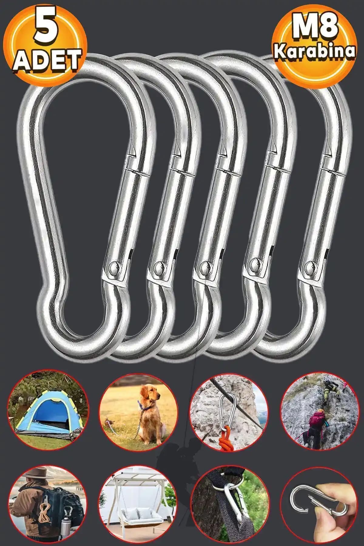 Badem10 Karabina 8 Mm Yaylı Kanca Çelik Kilit Güvenilir Bağlantı ve Güvenlik Çözümü