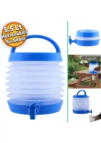 Badem10 Su Sebili Katlanabilir Körüklü 5.5 Litre Pratik ve Dayanıklı Taşınabilir Su Kabı