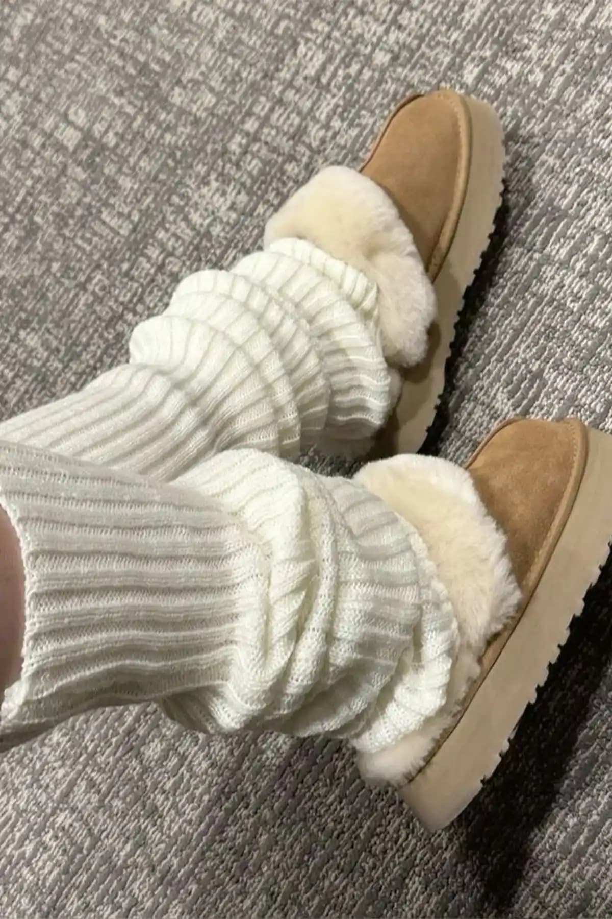 BAHELS Ekru %100 Akrilik Triko Çorap Tozluk Yüksek Kalite ve Şık Tasarım