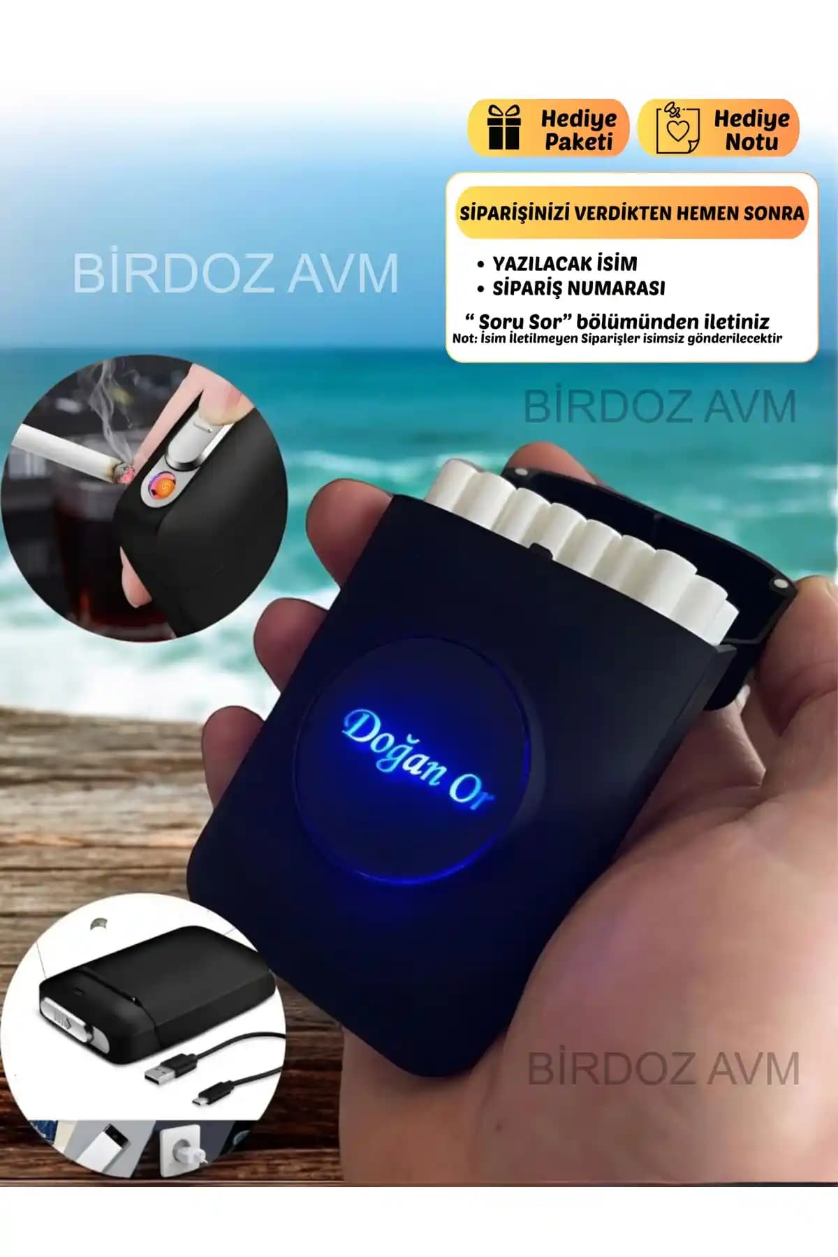 Birdoz AVM Kişiye Özel Işıklı Şarjlı Çakmak Modern ve Şık Tasarım Özelliğiyle