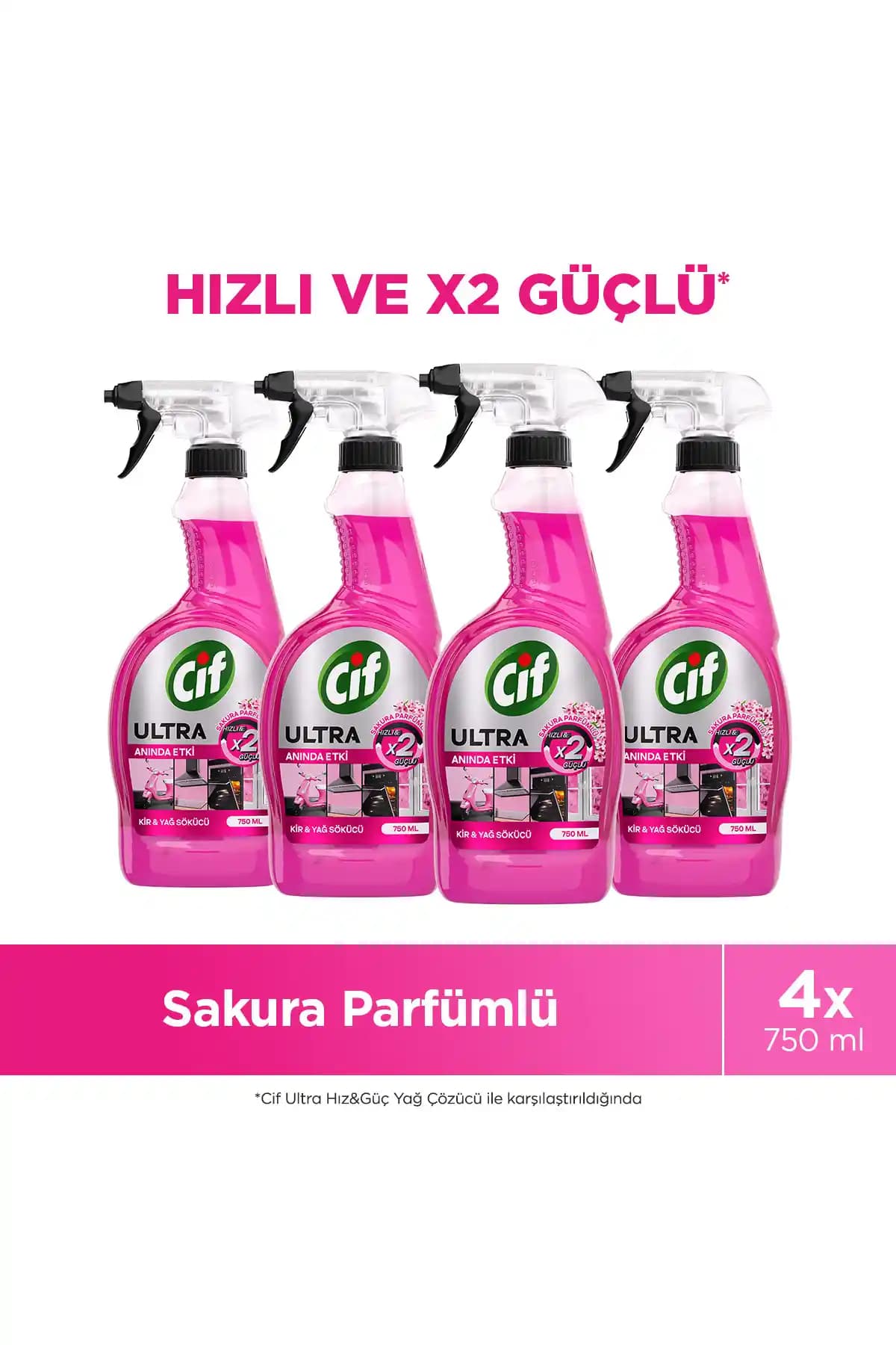 Cif Ultra Anında Etki Kir ve Yağ Sökücü Sakura x4 Güçlü Temizlik ve Hoş Koku Sağlar