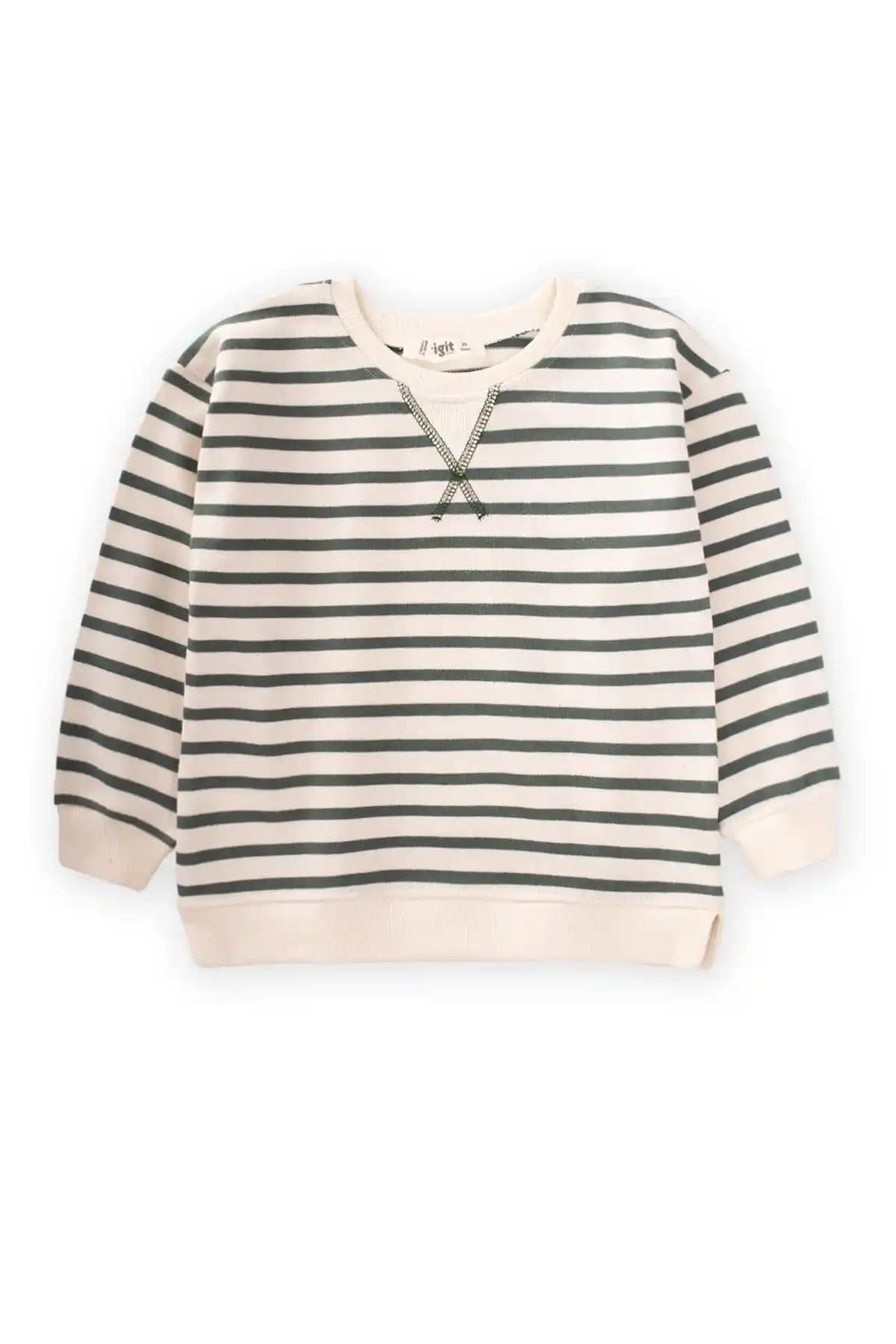 Cigit Çizgili Triko Kazak 2-10 Yaş Haki Yeşil: Şık ve Konforlu Çocuk Giyim Parçası