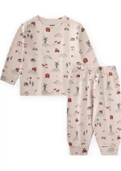 Çocuklar İçin Konforlu ve Şık Çiftlik Temalı Mevsimlik Pijama Takımı