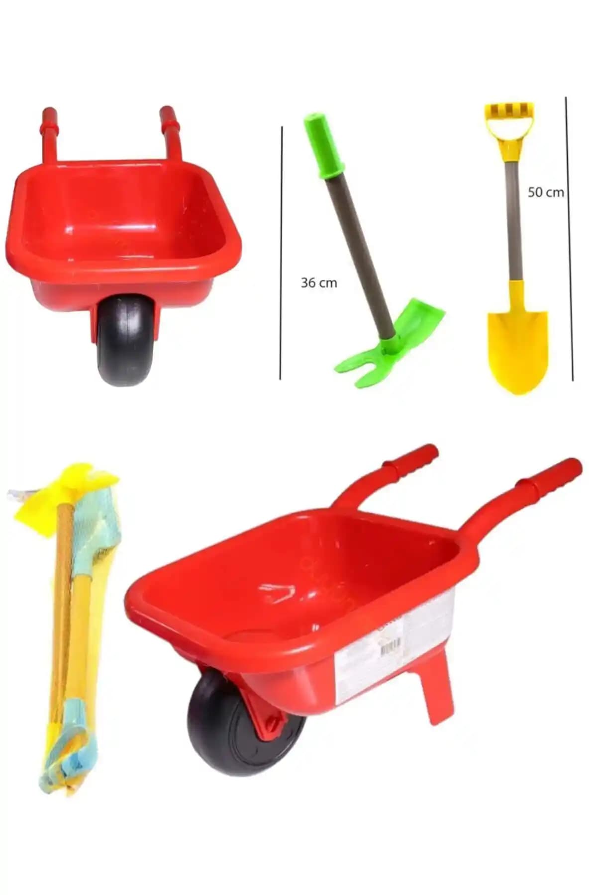 Çocuklar İçin Renkli Kum Kazma Kürekli Plaj Oyuncağı El Arabası