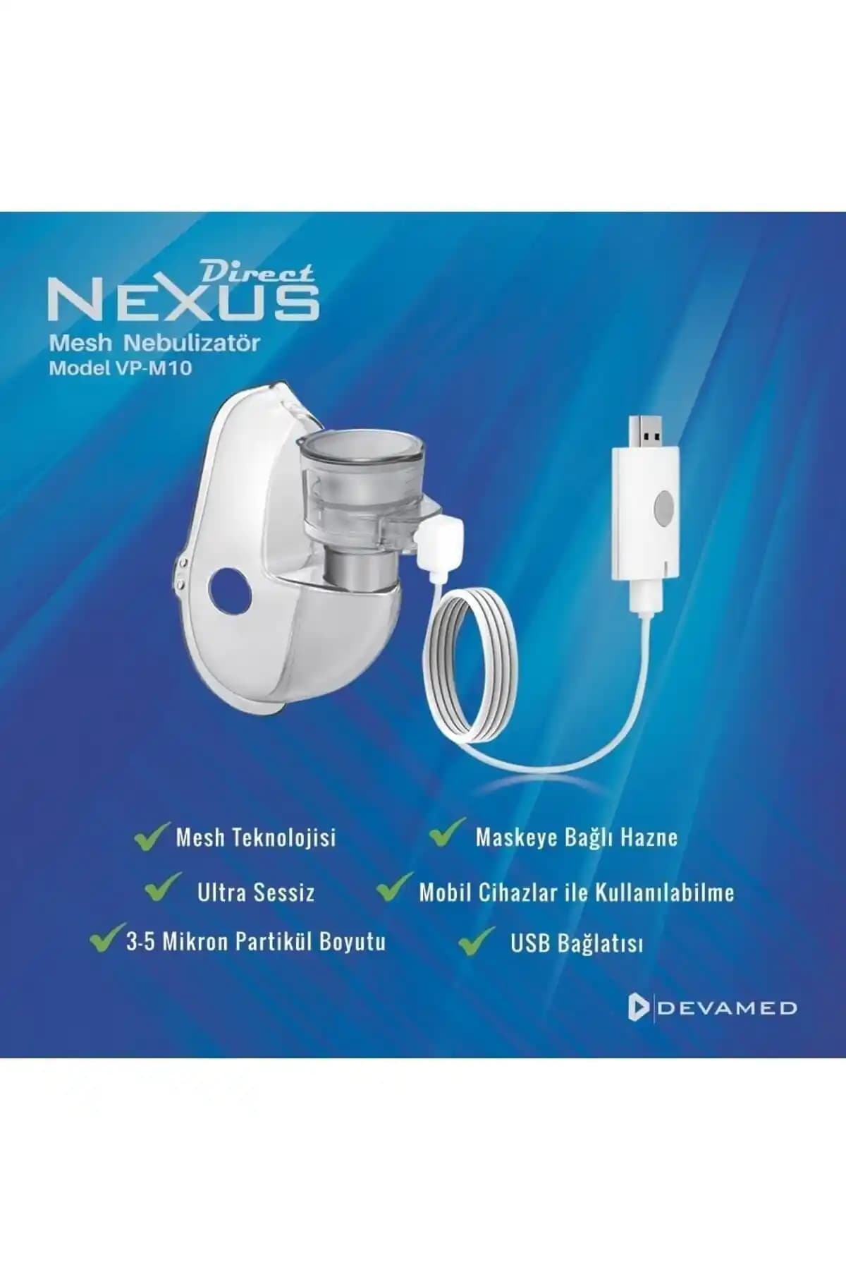 Direct NEXUS USB Portatif Mesh Nebülizatör VP-M10 Solunum Sağlığı İçin Taşınabilir ve Kullanışlı Cihaz