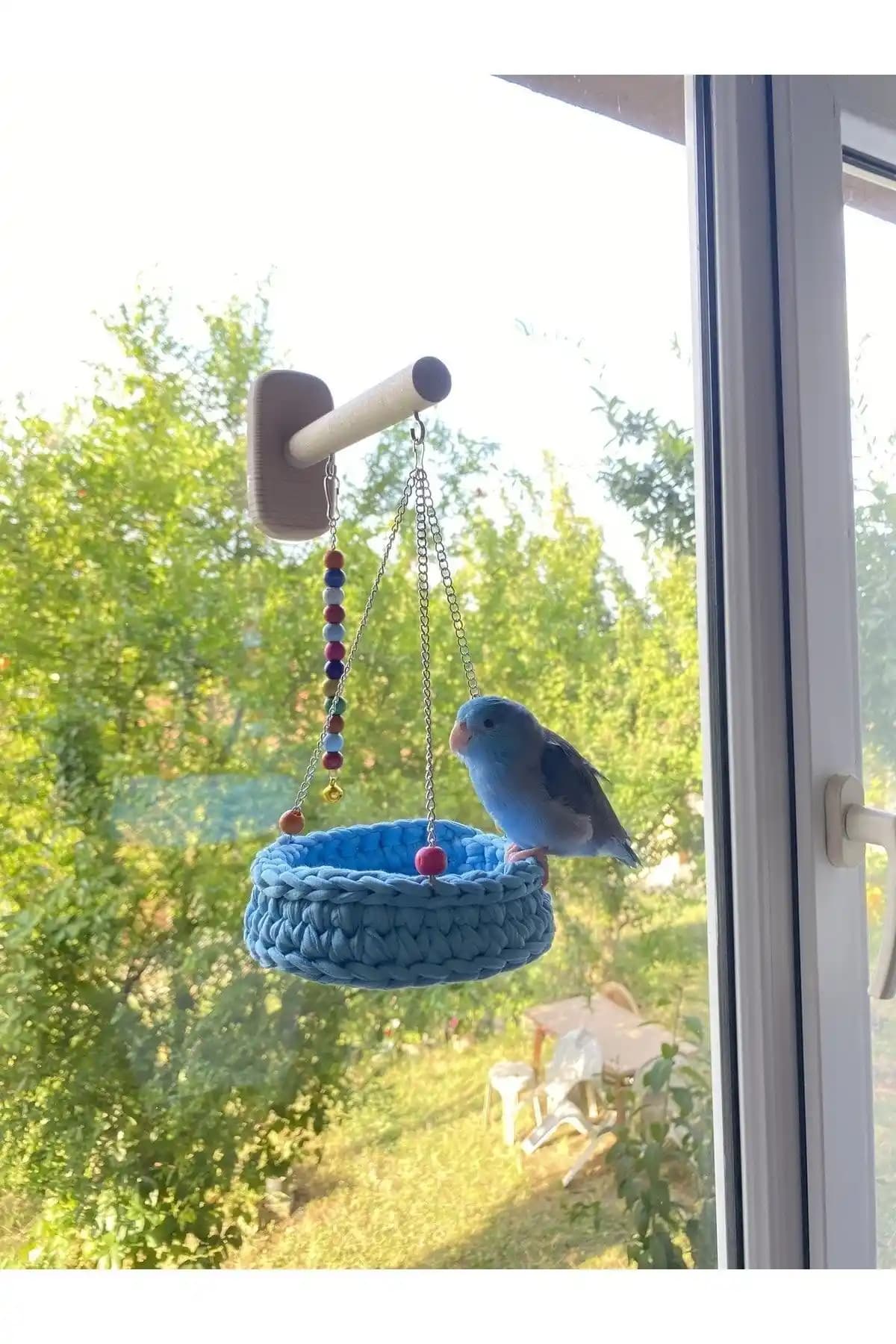 Doğal Ahşap Muhabbet Kuşu Yatağı Cam Vantuzlu Güvenli ve Sağlıklı Tasarım