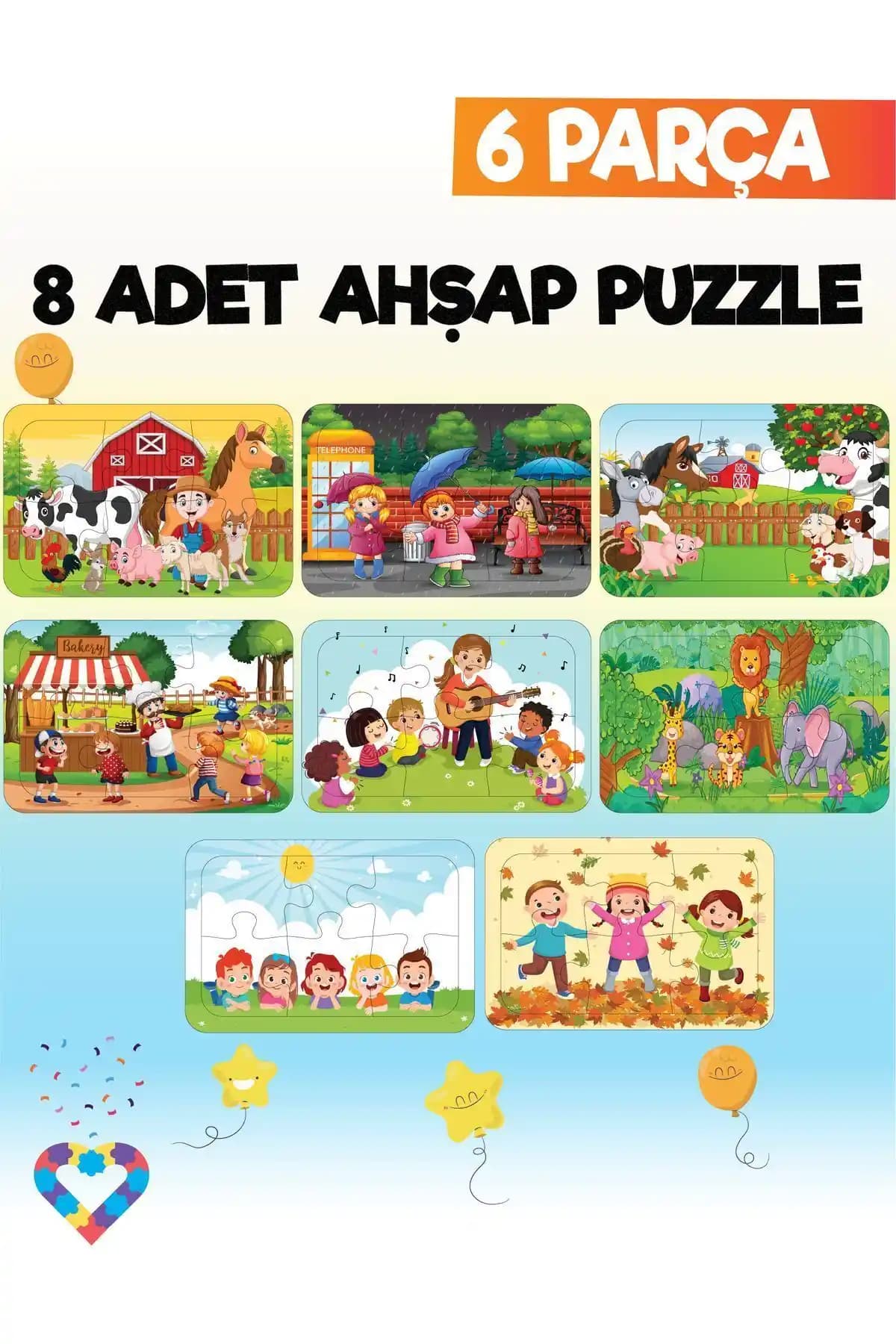 Esatoys 6 Parçalı Montessori Ahşap Puzzle Seti Çocukların Gelişimine Katkı Sağlayan Eğitici Oyun