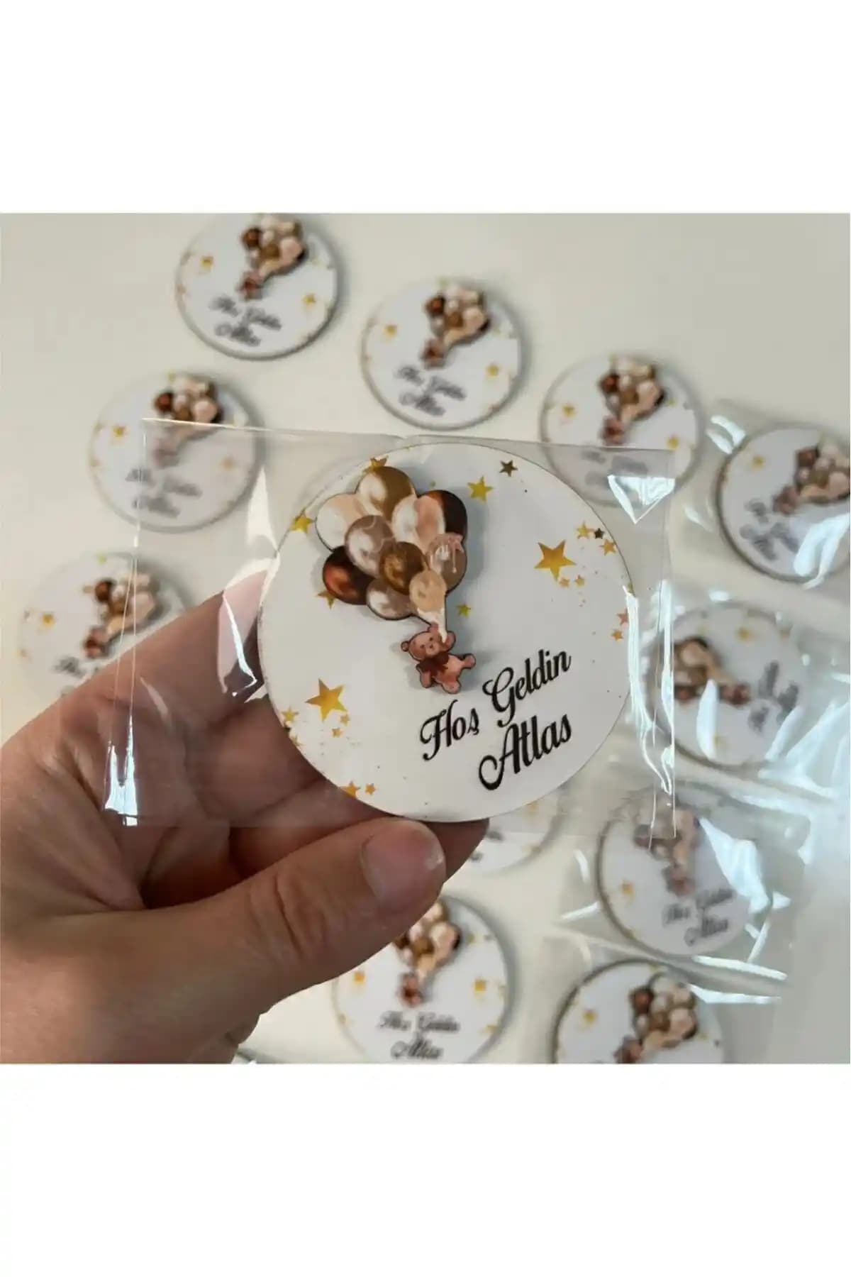 Fabriflow 25'li Balon Ayıcık Figürlü Kabartmalı Magnetler Bebek Odası Dekorasyonu İçin