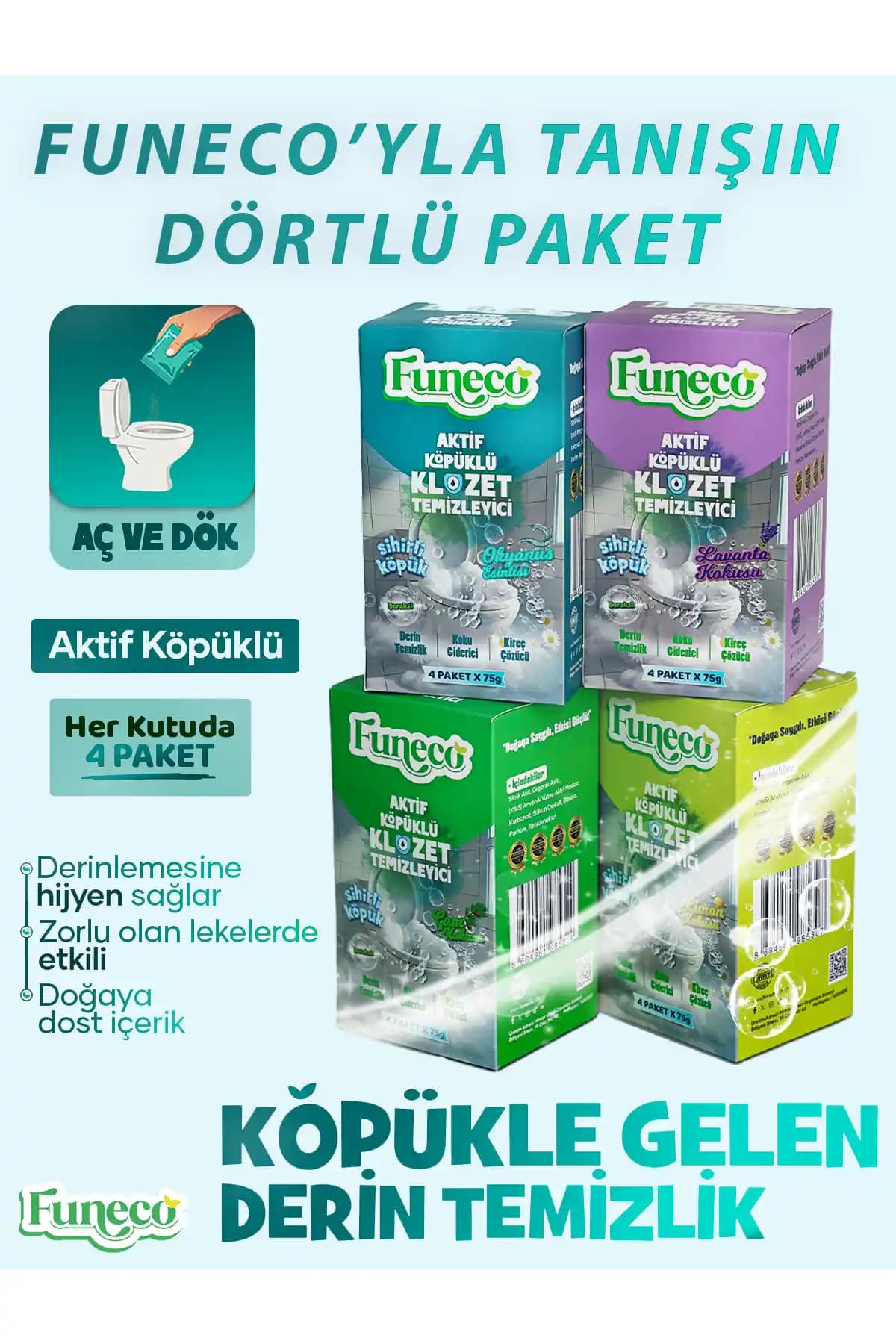 FUNECO Klozet WC Temizleyici Seti Doğa Dostu ve Etkili Temizlik Çözümü