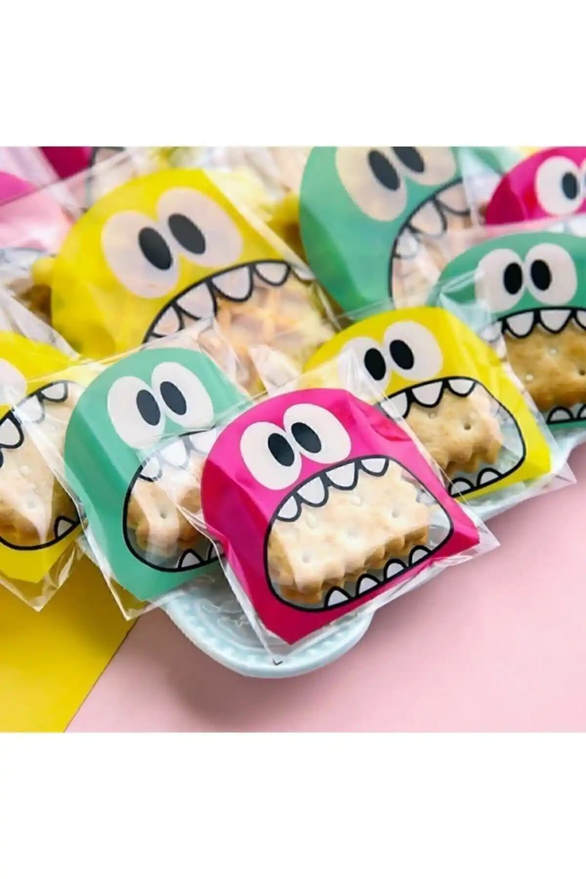 Genel Markalar 50 Adet Canavar Desenli Bantlı Şeffaf Poşet 10x15 cm ile düzen sağlayın