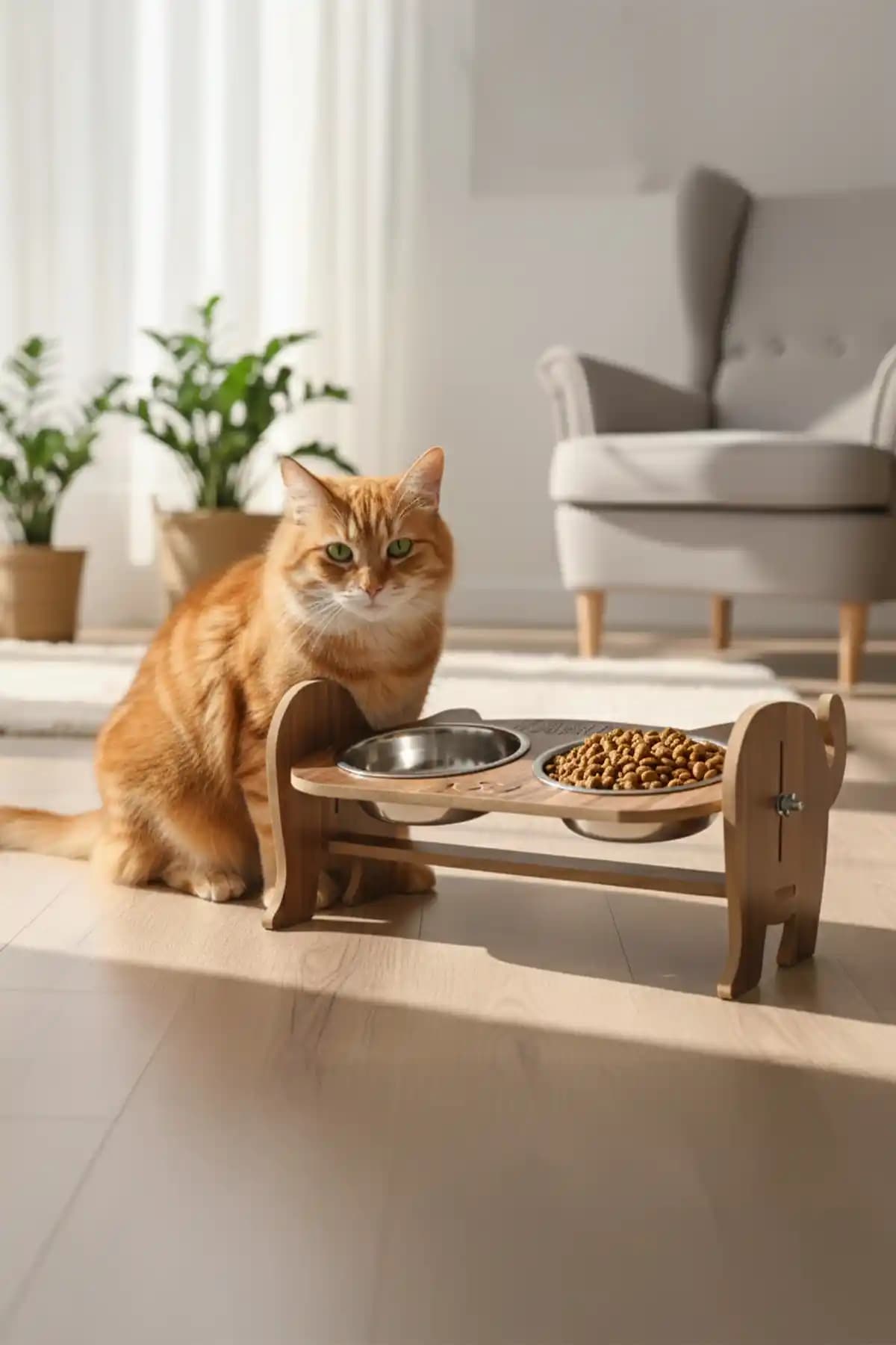 GOBYPET Ahşap Özel İsim Baskılı Kedi Mama Kabı Şıklık ve Fonksiyonellik Bir Arada