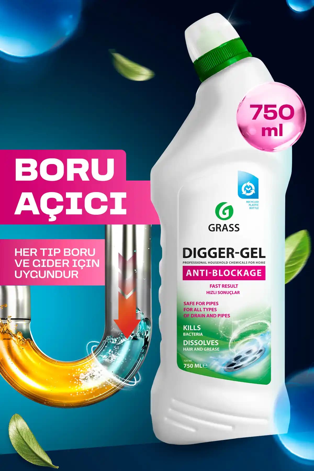 GRASS Dıgger Gel Turbo Hijyenik Gider: Güçlü ve Organik Tıkanıklık Çözüm Ürünü