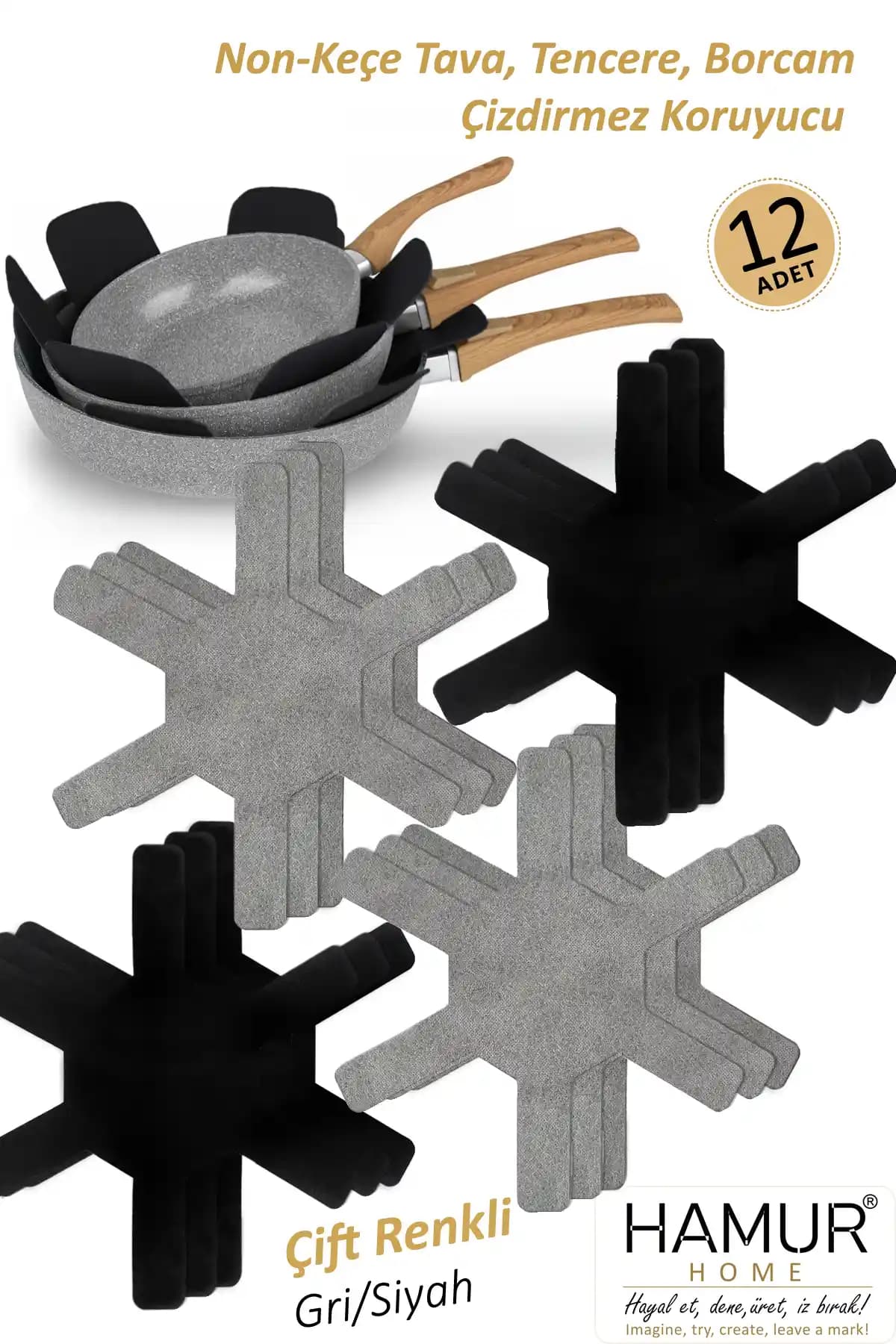 HAMUR Tencere, Tava ve Borcam Koruyucu Ped Seti ile Mutfakta Güvenli ve Düzenli Saklama