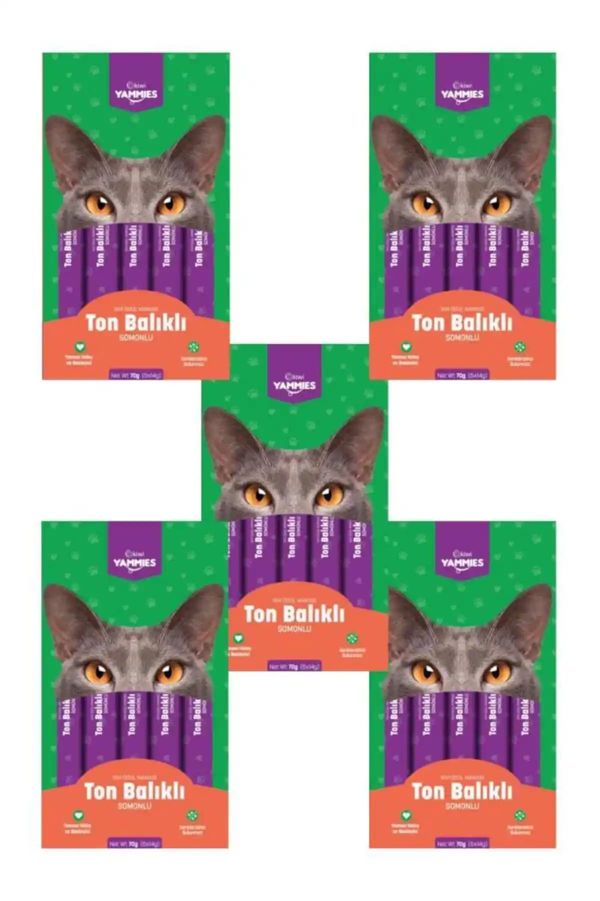 Kiwi Yammies 5x14 gr Sıvı Kedi Ödül Maması Somon Aromasıyla Lezzetli ve Pratik Kullanım