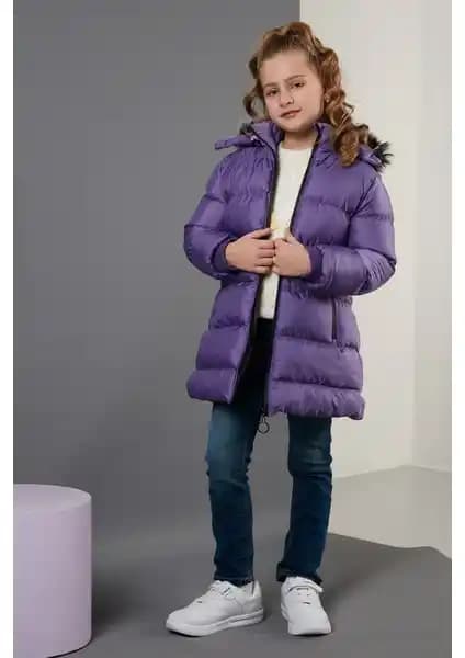 Lela Kız Çocuk Suni Kürklü Kapüşonlu Şişme Montu Günlük ve Şık Kullanım İçin Uygun