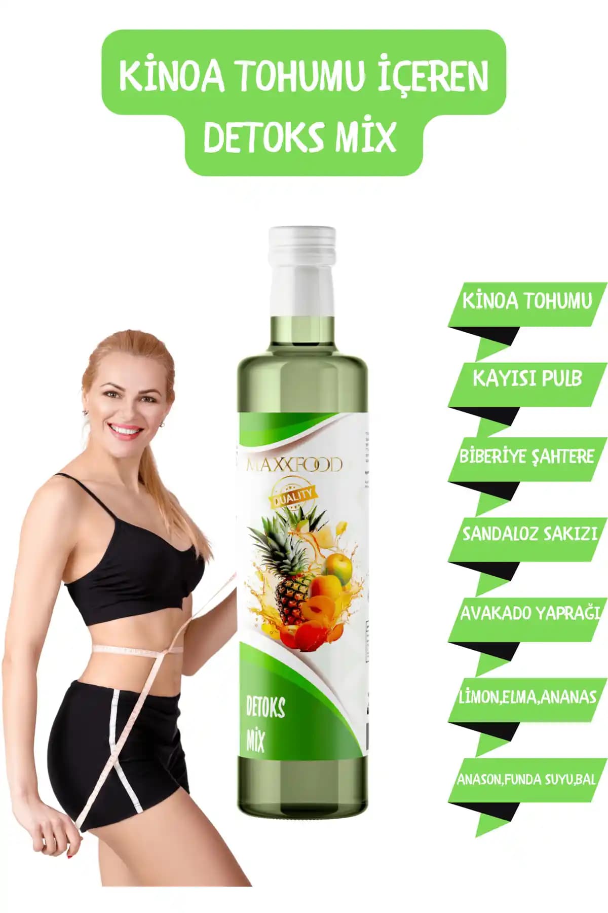 Maxxfood Kinoa Tohumu İçeren Detoks Mix 250ml Sağlıklı Yaşam ve Toksin Atma İçin