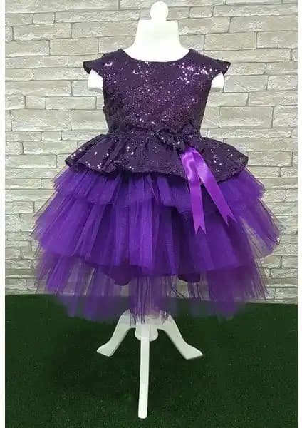 Mixie Baby Mor Kız Çocuk Abiye Elbise Doğum Günü ve Özel Günler İçin Şık Tasarım