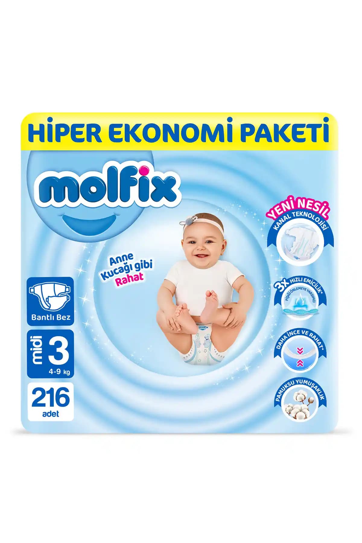 Molfix Bebek Bezi 3 Beden Midi Hiper Ekonomi Paketi Güvenli ve Konforlu Bebek Bakımı İçin