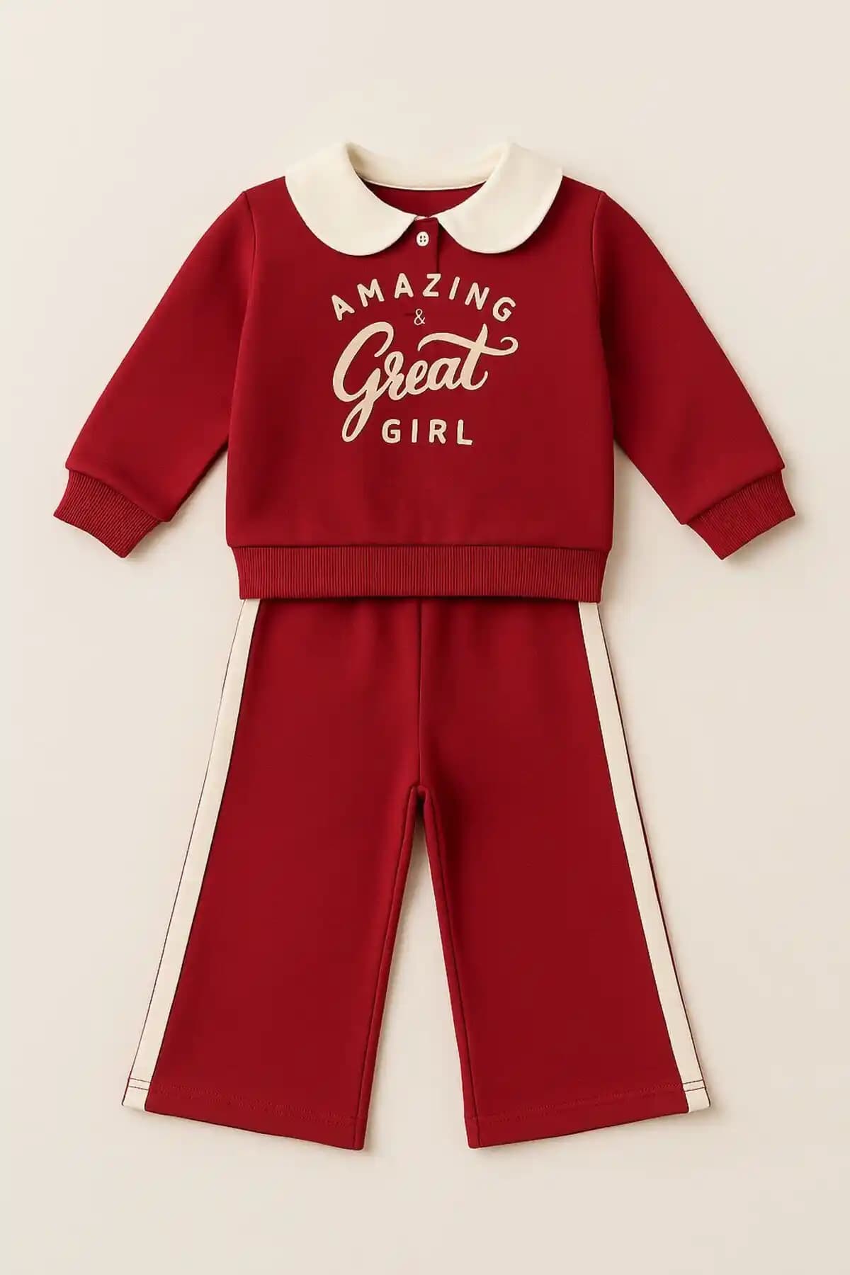 MonarchModa Bebe Yaka Kız Çocuk Sweatshirt ve Eşofman Takımı Günlük Kullanım İçin Uygun