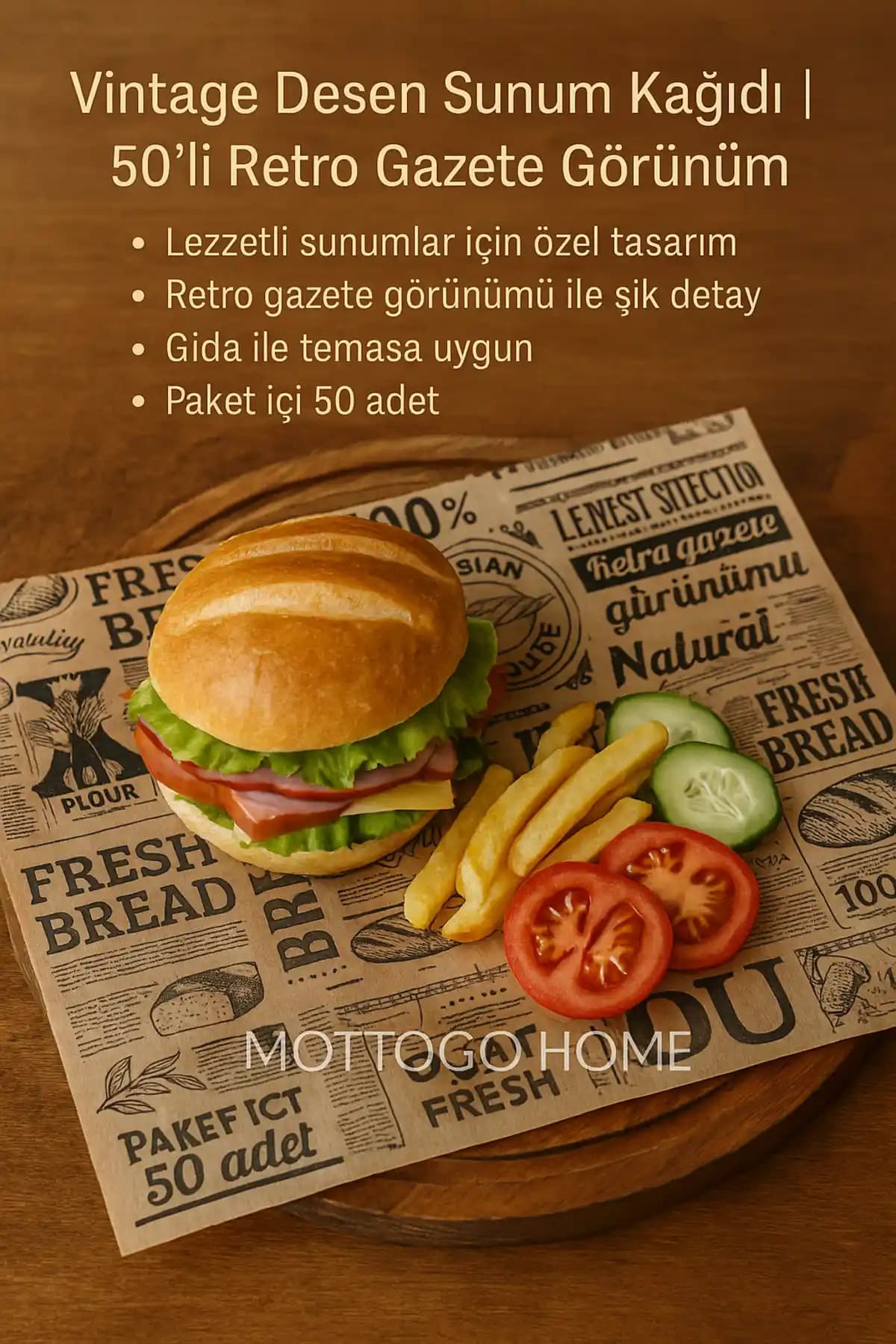 Mottogo Vintage Desen Sunum Kağıdı Restoran ve Ev Kullanımı İçin Şık ve Dayanıklı Tasarım