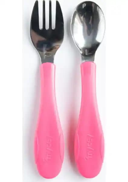 MYCey Paslanmaz Çelik Çatal Kaşık Seti Pembe: Güvenli ve Dayanıklı Çocuk Yemek Takımı