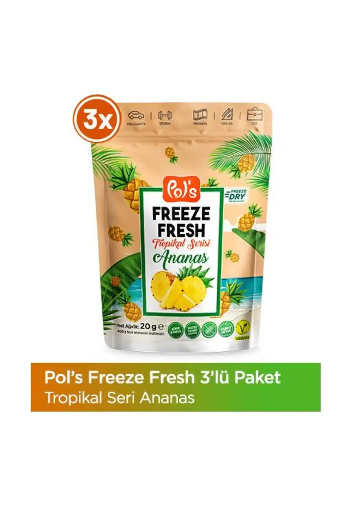 Pol's Freeze Fresh Ananas Türkiye Menşeli Doğal Dondurulmuş Meyve Sağlıklı Atıştırmalık