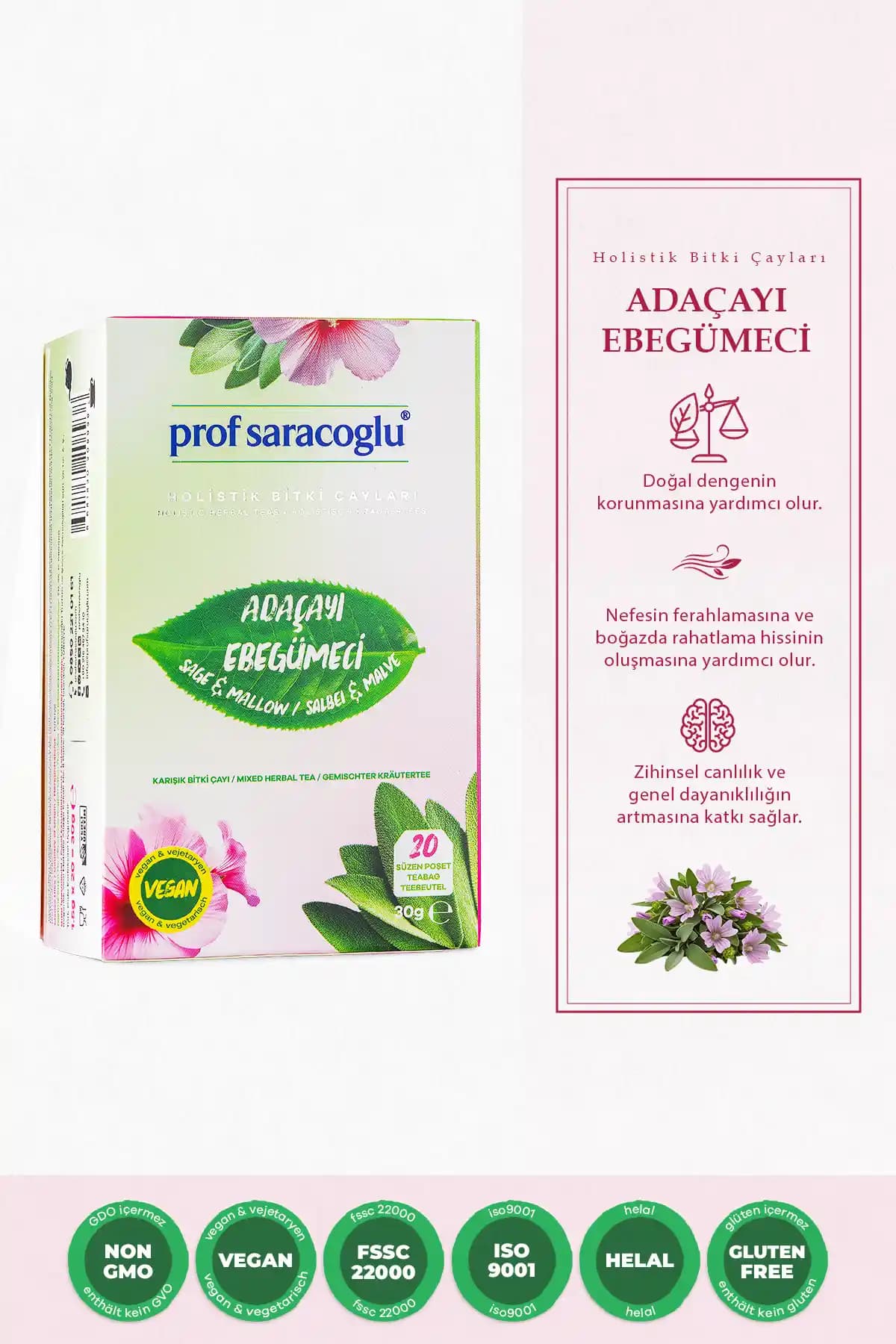 Prof Saracoglu Adaçayı ve Ebegümeci Karışık Bitki Çayı Doğal Sağlık Kaynağı 20 Poşet