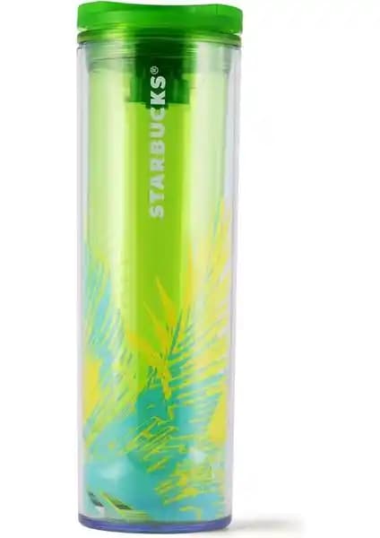 Starbucks Yeşil Palmiyeli Plastik Termos 480 ml Günlük Kullanım İçin Şık ve Dayanıklı