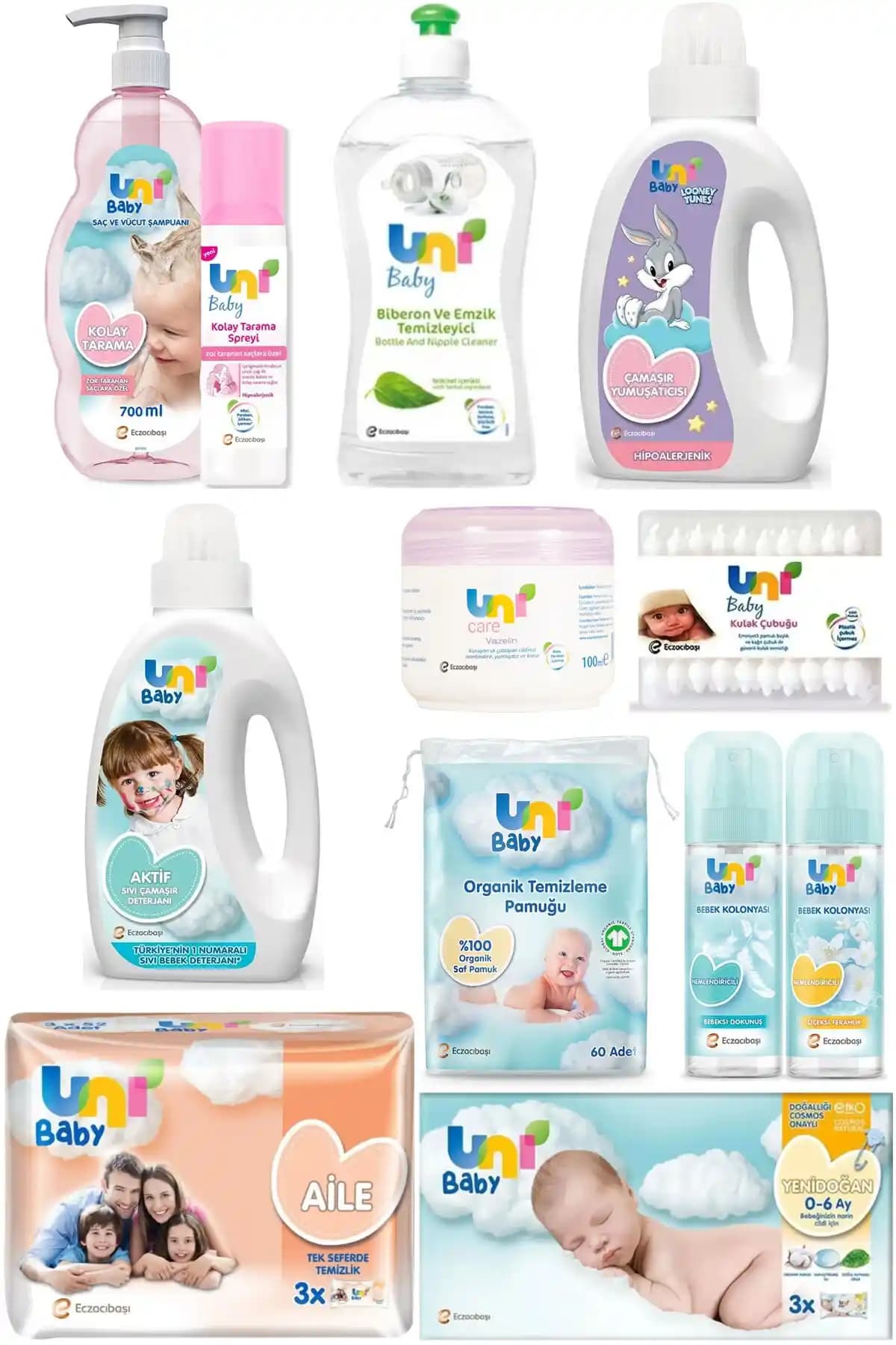 Uni Baby Bebek Bakım Seti 12 Parça Türkiye Üretimi Güvenilir Bebek Bakım Ürünleri