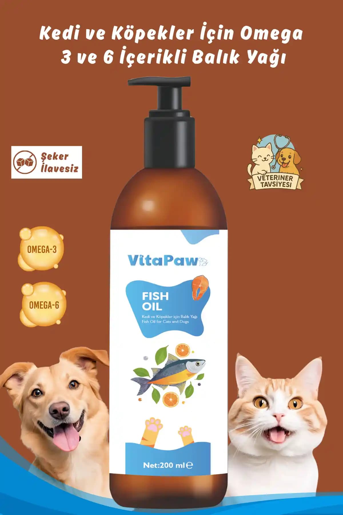 VitaPaw Omega 3 ve 6 İçerikli Balık Yağı ile Evcil Hayvanlarınızın Tüy ve Sağlığını Destekleyin
