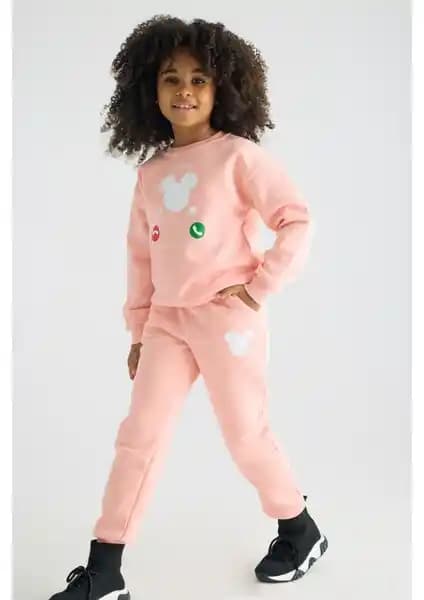 Zepkids Kız Çocuklar İçin Somon Renkli Uzun Kollu İkili Takım Günlük Kullanım