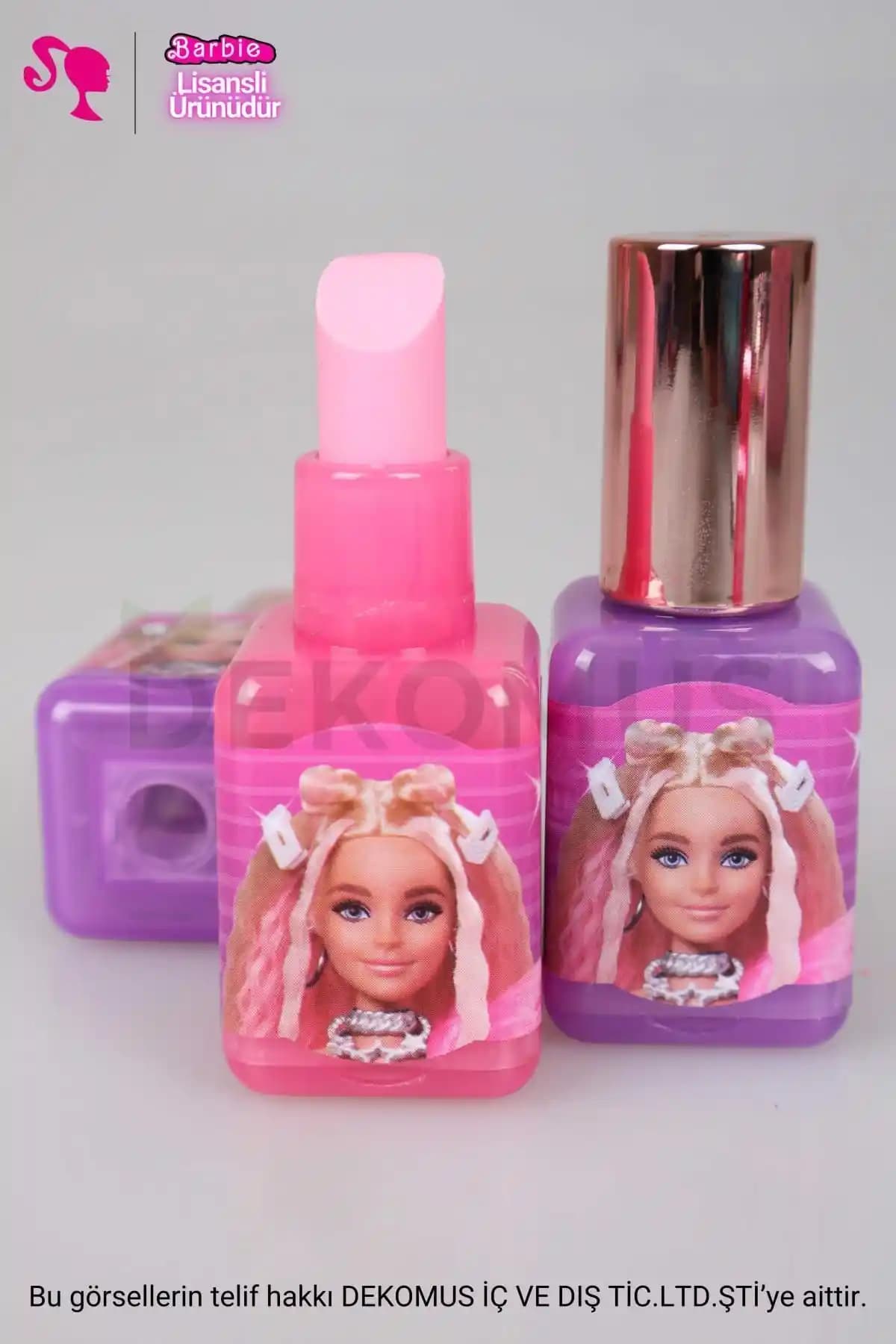 Barbie Lisanslı Pembe Oje ve Silgili Kalemtraş Seti Çocuklar İçin Renkli Hediye Seçeneği