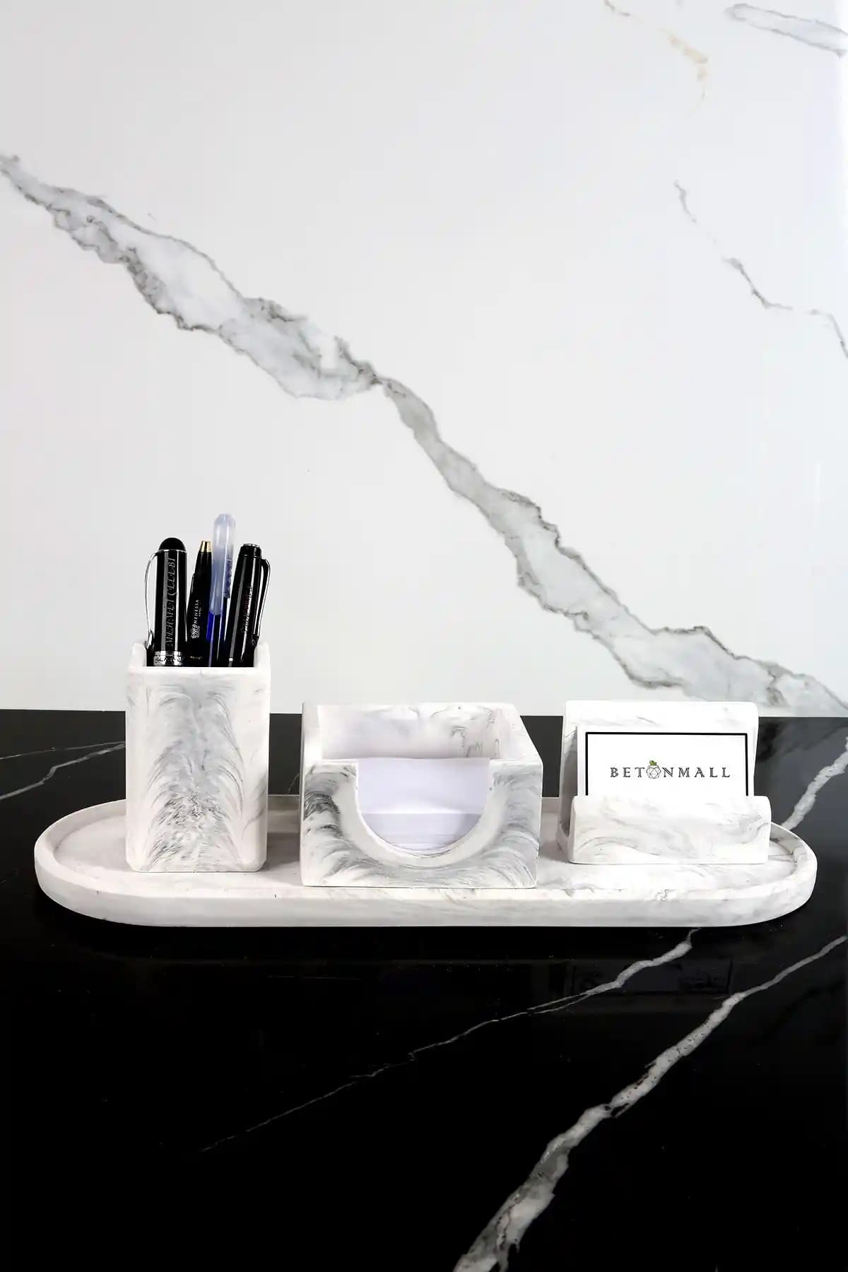 Betonmall 4 Parça Mermer Desenli Ofis Seti: Modern ve Şık Ofis Dekorasyonu İçin Idealdir