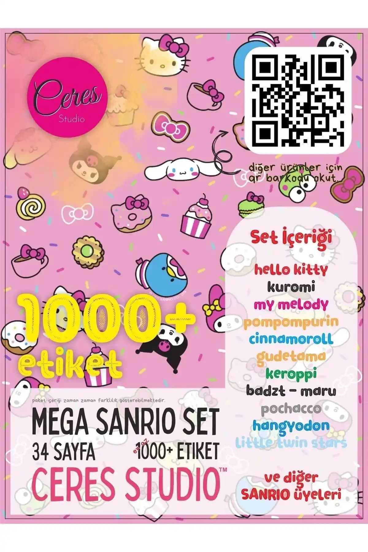 Ceres Studio Sanrio Sticker Seti: Renkli ve Çekici Kırtasiye Dekorasyon Seçeneği