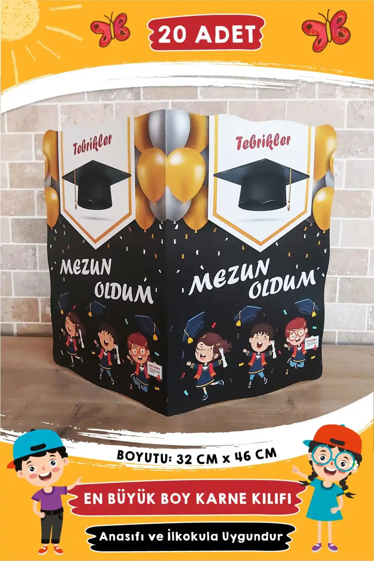 Etkinlikdenizi Büyük Boy 20 Adet Mezuniyet Karne Kılıfı — Dayanıklı ve Estetik Tasarım