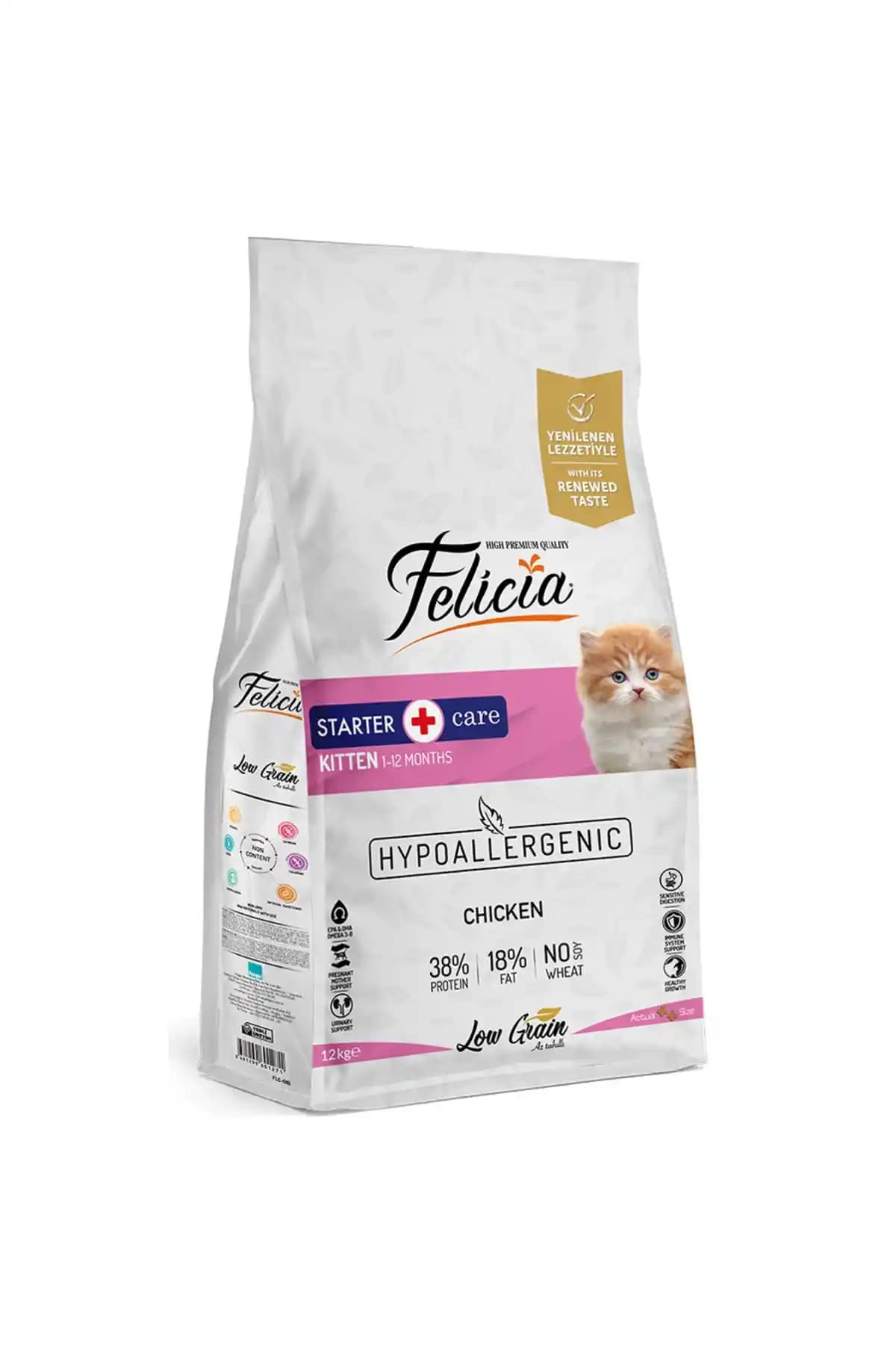 Felicia Az Tahıllı 12 Kg Yavru ve Kısırlaştırılmış Kediler İçin Doğal ve Hipoalerjenik Mama