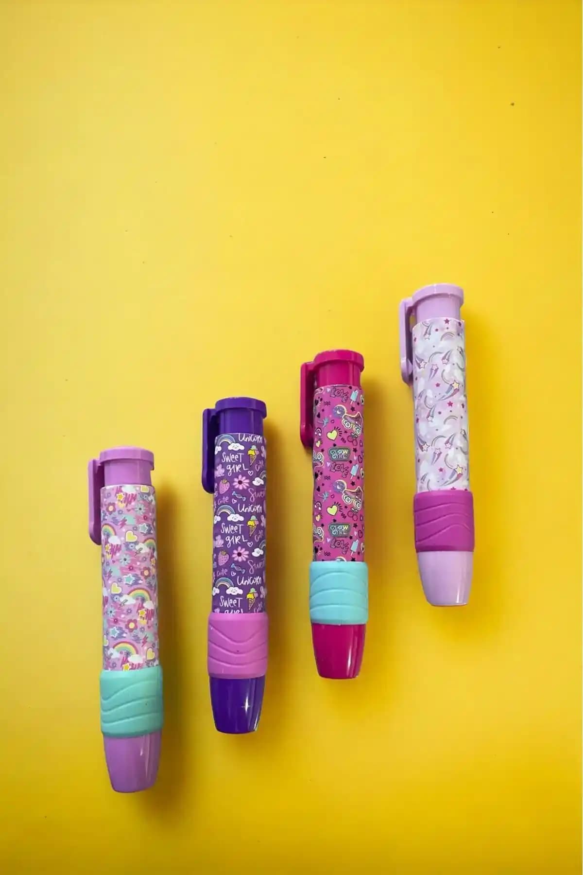 Güzelyüz AVM 4 Adet Renkli Otomatik Silgi Seti Okul ve Kırtasiye İhtiyaçları İçin Uygun