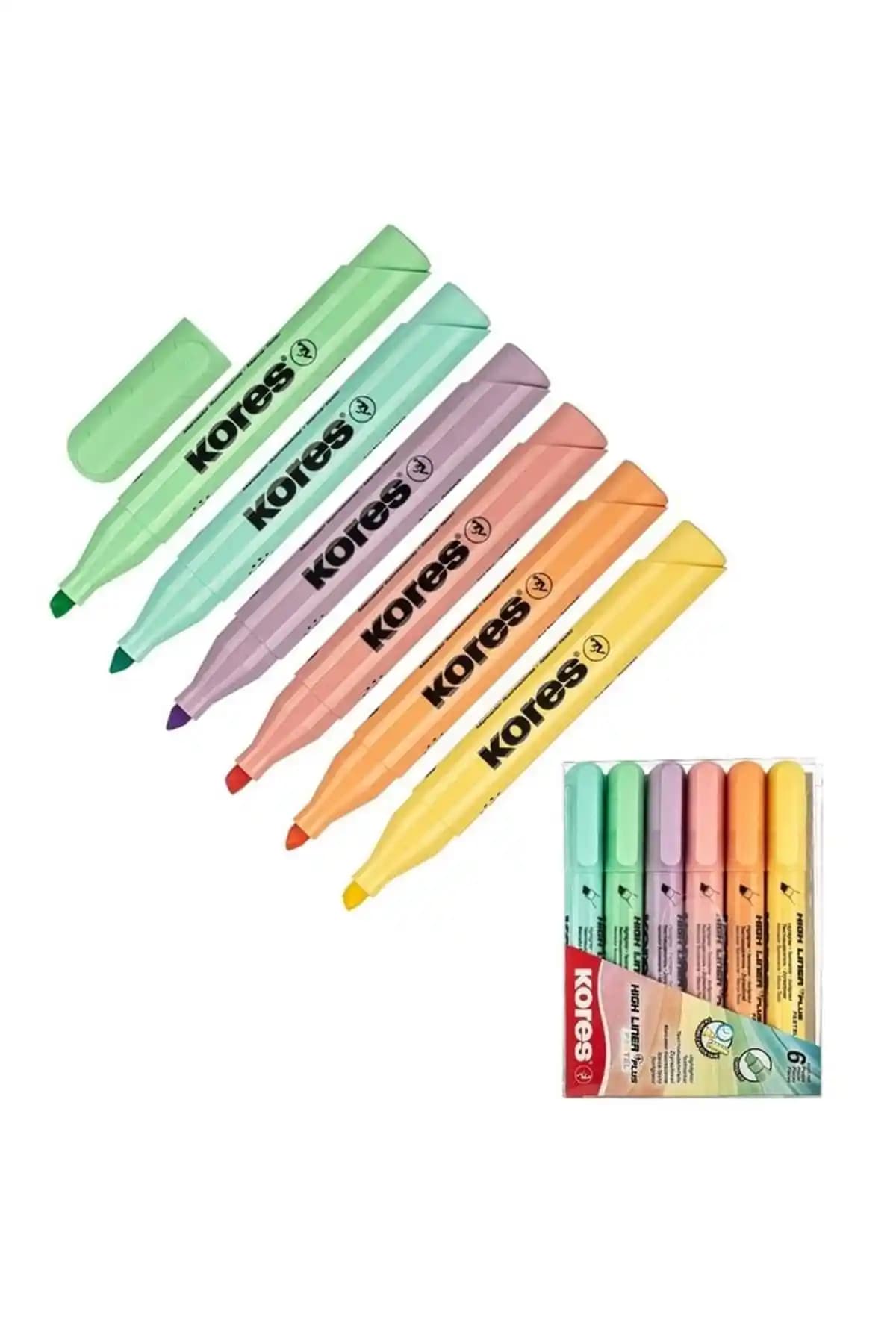 Kores High Liner Plus Pastel Fosforlu Kalem Seti 6'lı Renkli Yazım ve Çizim Kalemi