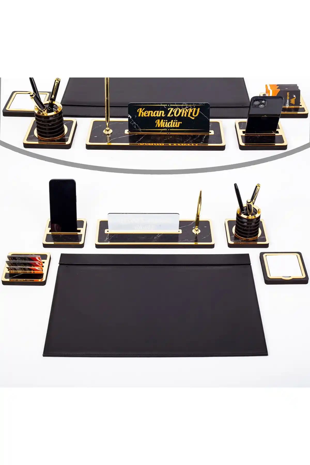 Mermer Desenli Ahşap Sümen Takımı ve Masa İsimliği Seti İncelenmesi