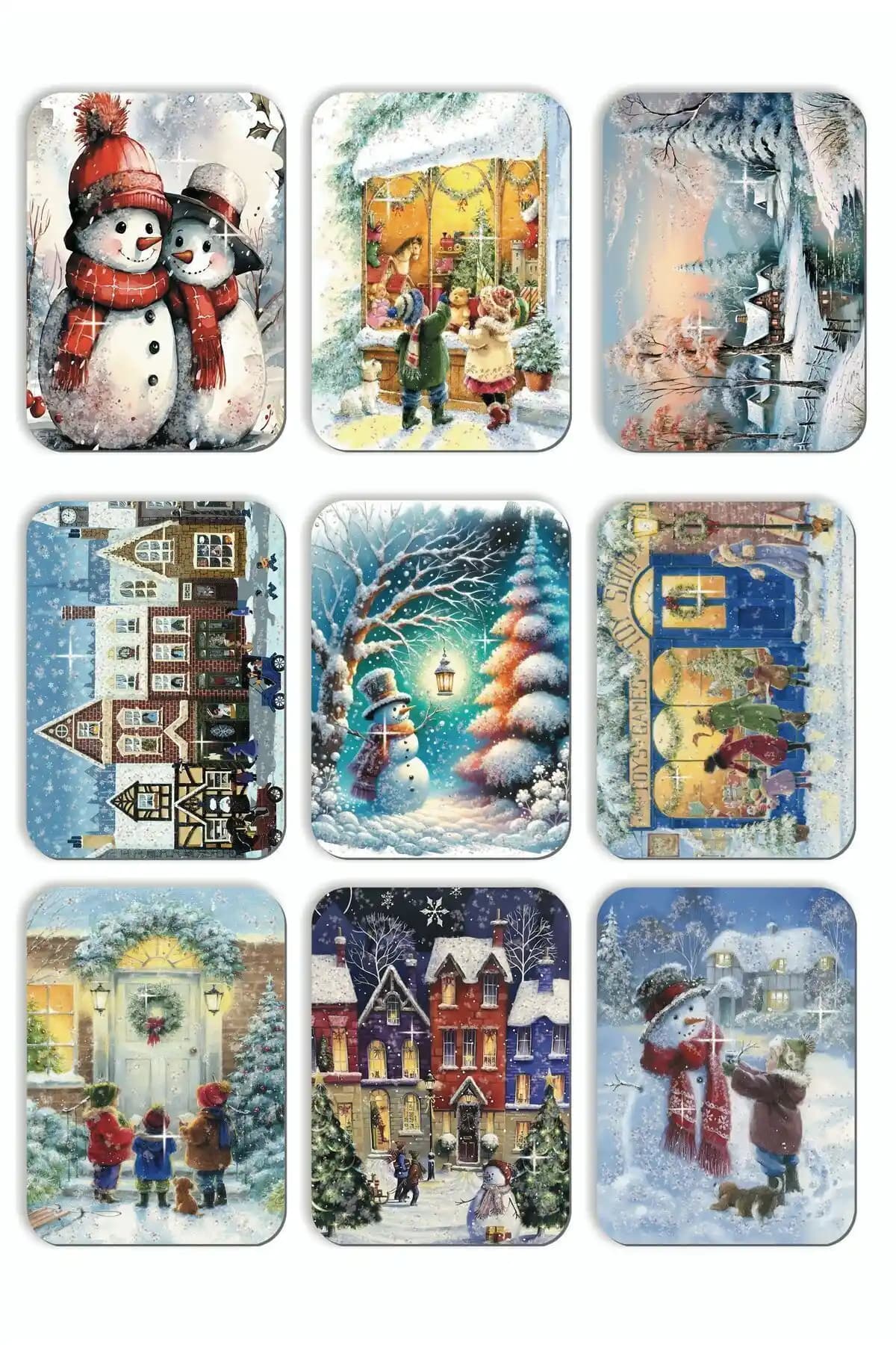 Mia Pera 9'lu Simli Yılbaşı Kartpostal Seti Nostaljik ve Şık Tasarım