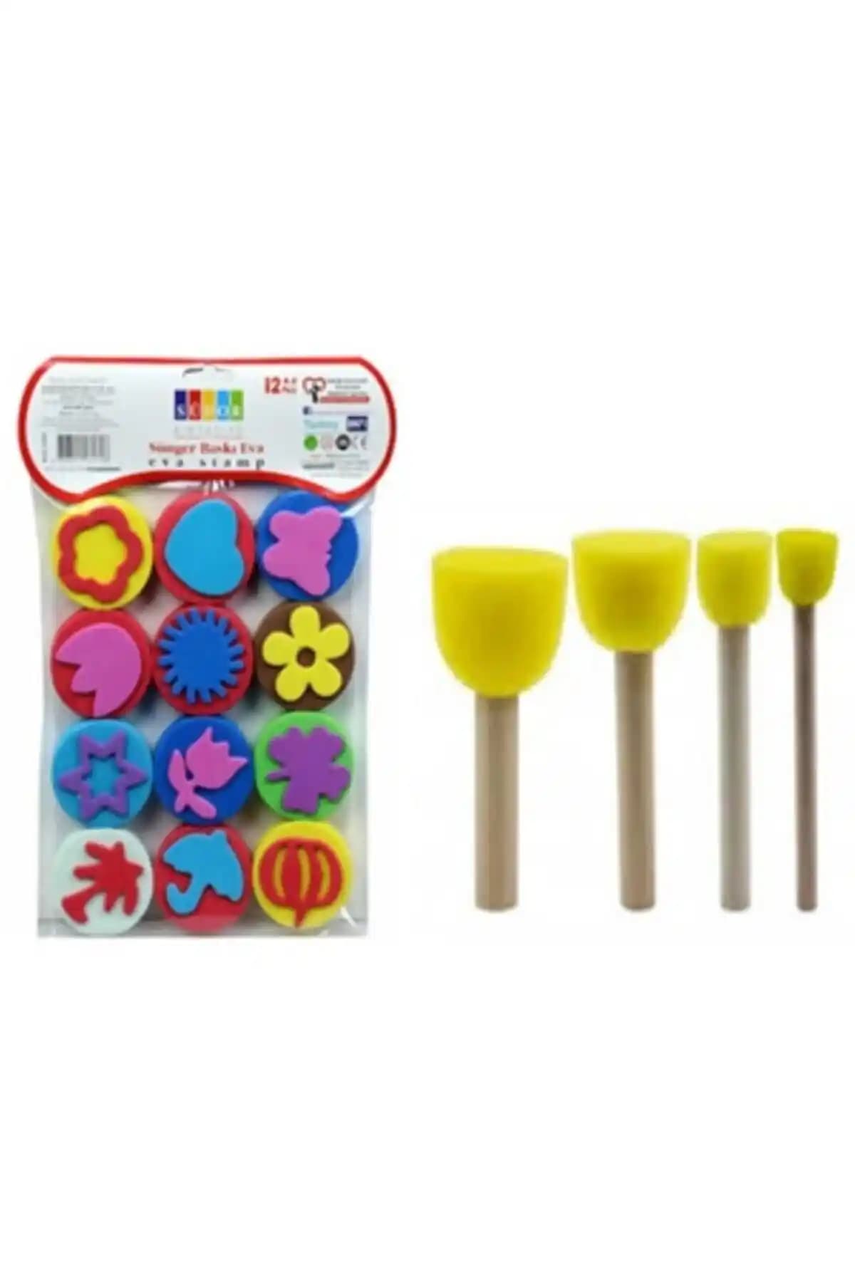 Modellino Südor 12'li Eva Baskı ve Südor 4'lü Ponpon Sünger Fırça Seti Çocuklar ve Hobi Severler İçin