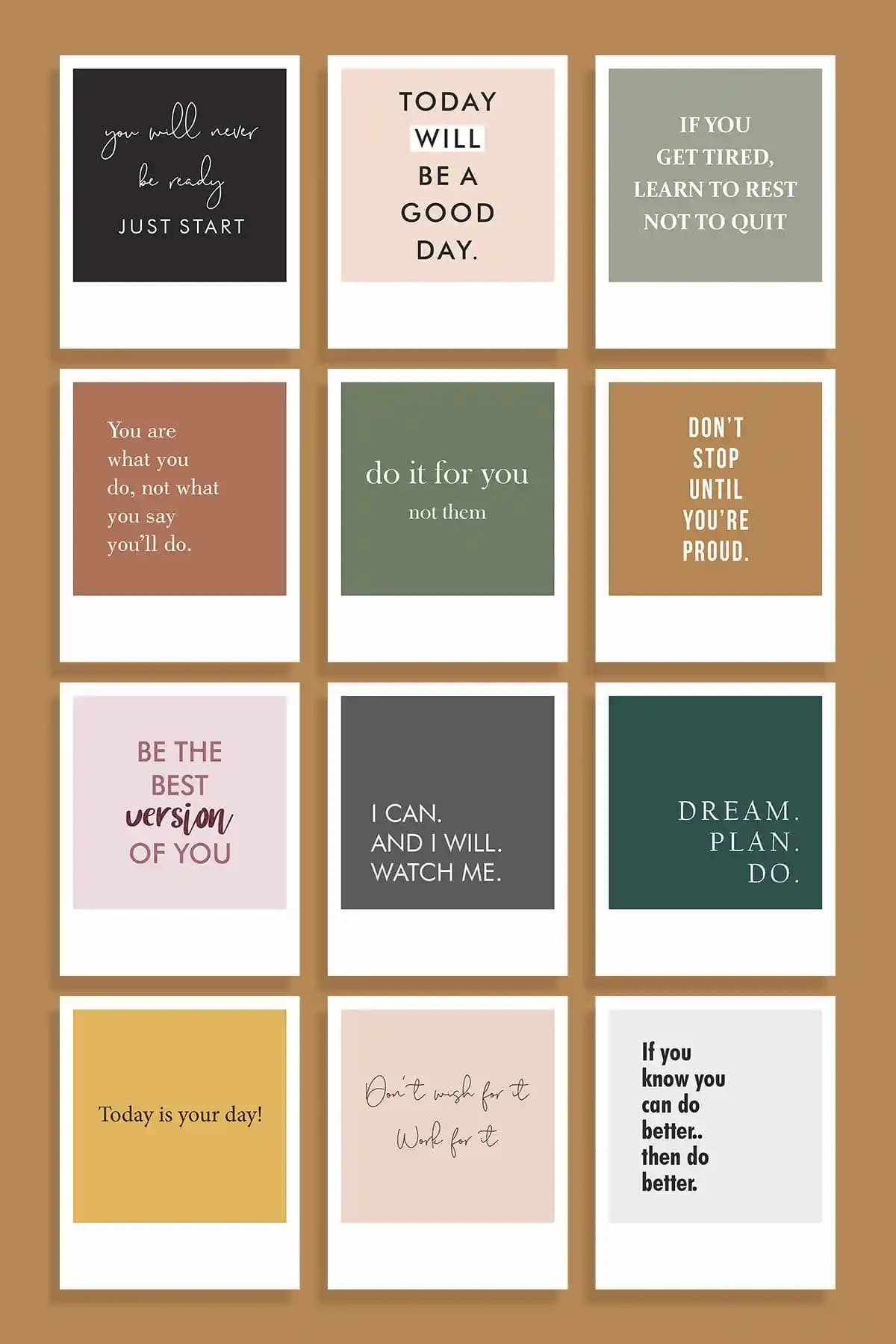 Özer Store 12'li Motivasyon Pastel Renkler Dekoratif Kart Seti Ofis ve Ev Kullanımı İçin
