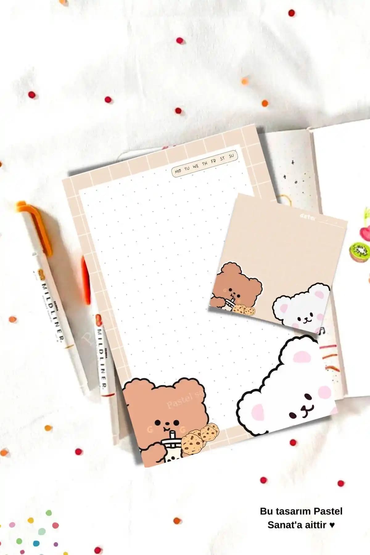 PastelSanat 2'li Kurabiye Yiyen Ayıcık Not Defteri ile Şık ve Dayanıklı Yazı Deneyimi