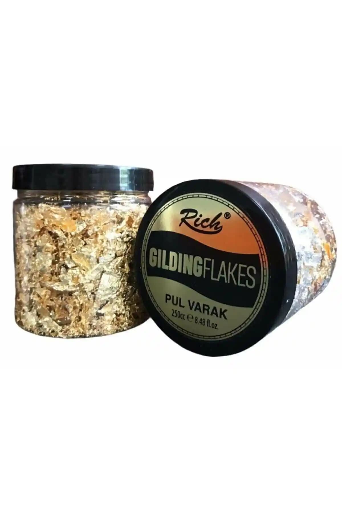 Rich Gilding Flakes Pul Varak 250 cc Altın Renkli Çok Amaçlı Sanat ve Dekorasyon Malzemesi