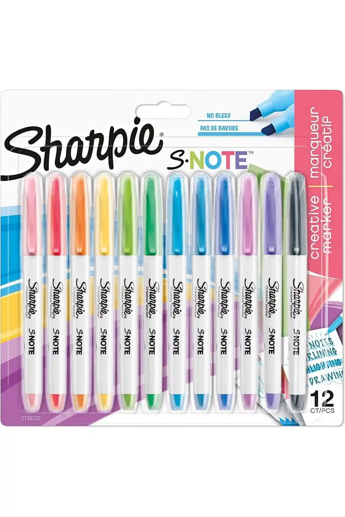 Sharpie S-note 12'li fosforlu kalem seti: canlı renkler ve kullanışlı tasarım özellikleri