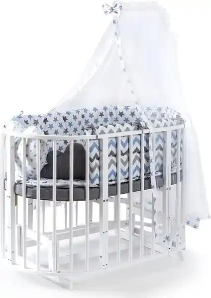 Bamgidoo Ahşap Lake Beyaz Renk Play Stokke 7 in 1 Sepet Beşik Güvenli ve Konforlu Bebek Uyku Ortamı